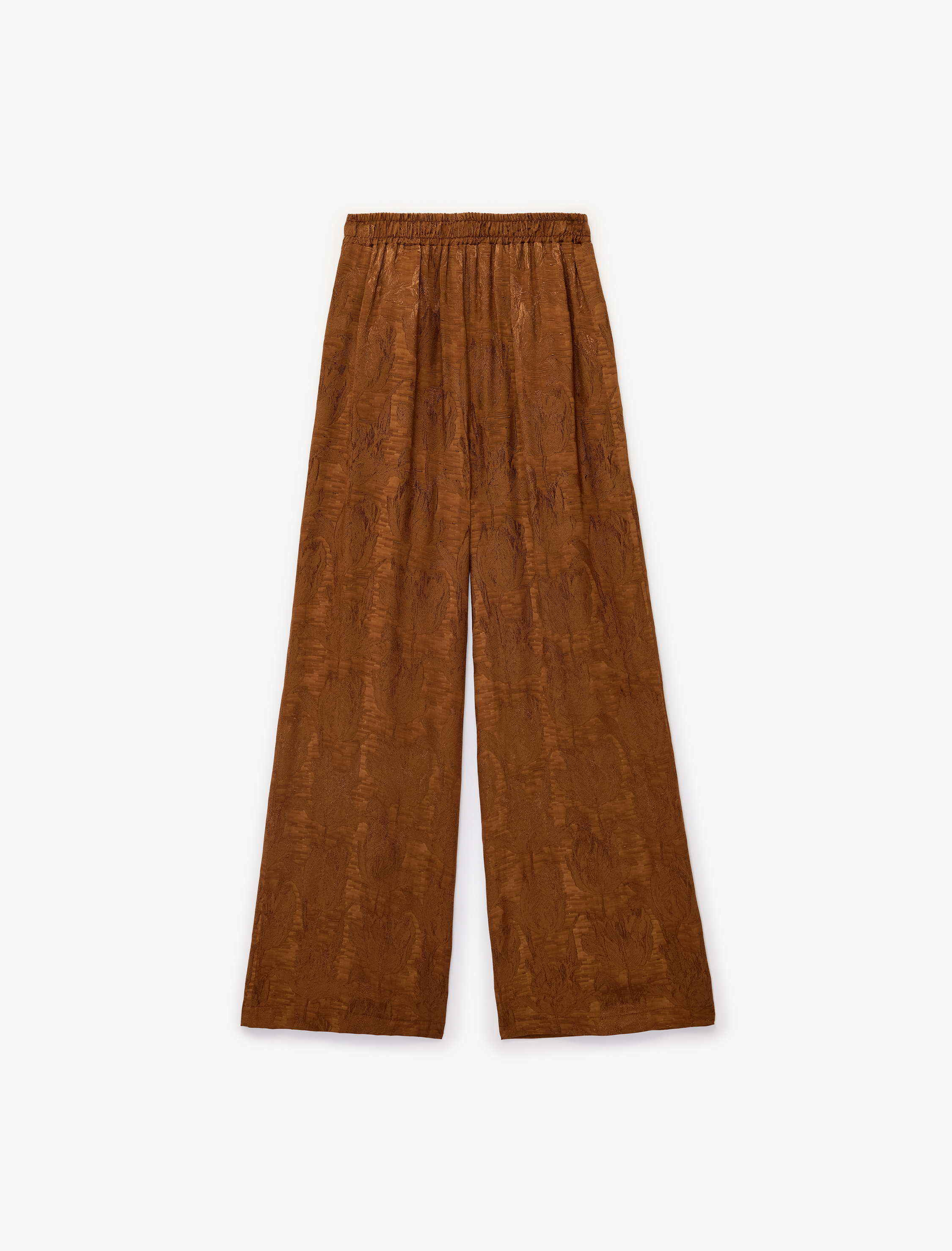   Viskon Kumaş Floral Dokulu Yüksek Bel Geniş Paça Palazzo Pantolon