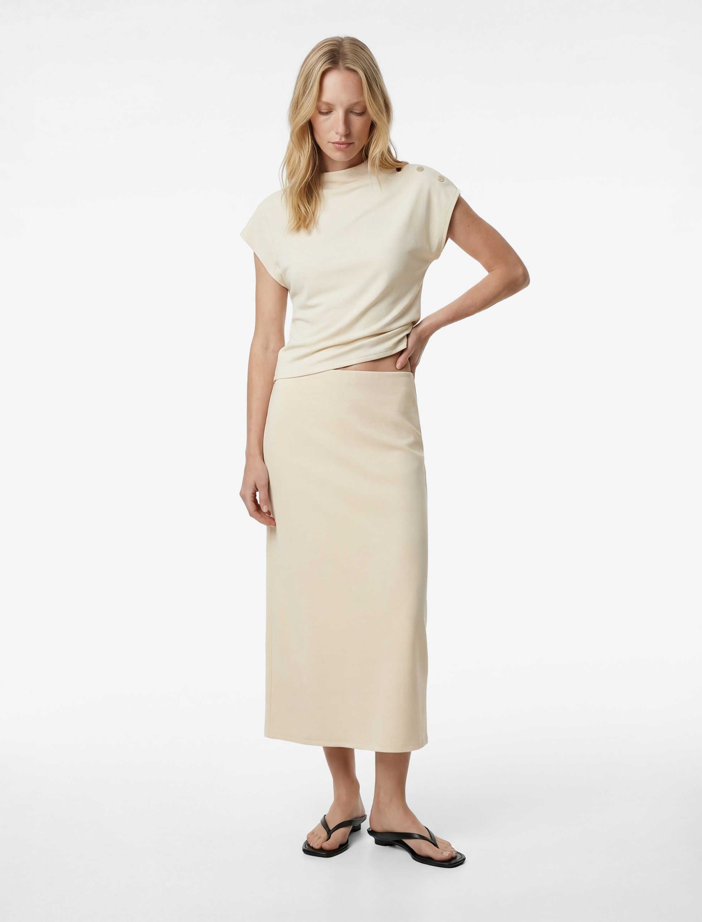   Modal Kumaş Slim Fit Yırtmaçlı Midi Kalem Etek