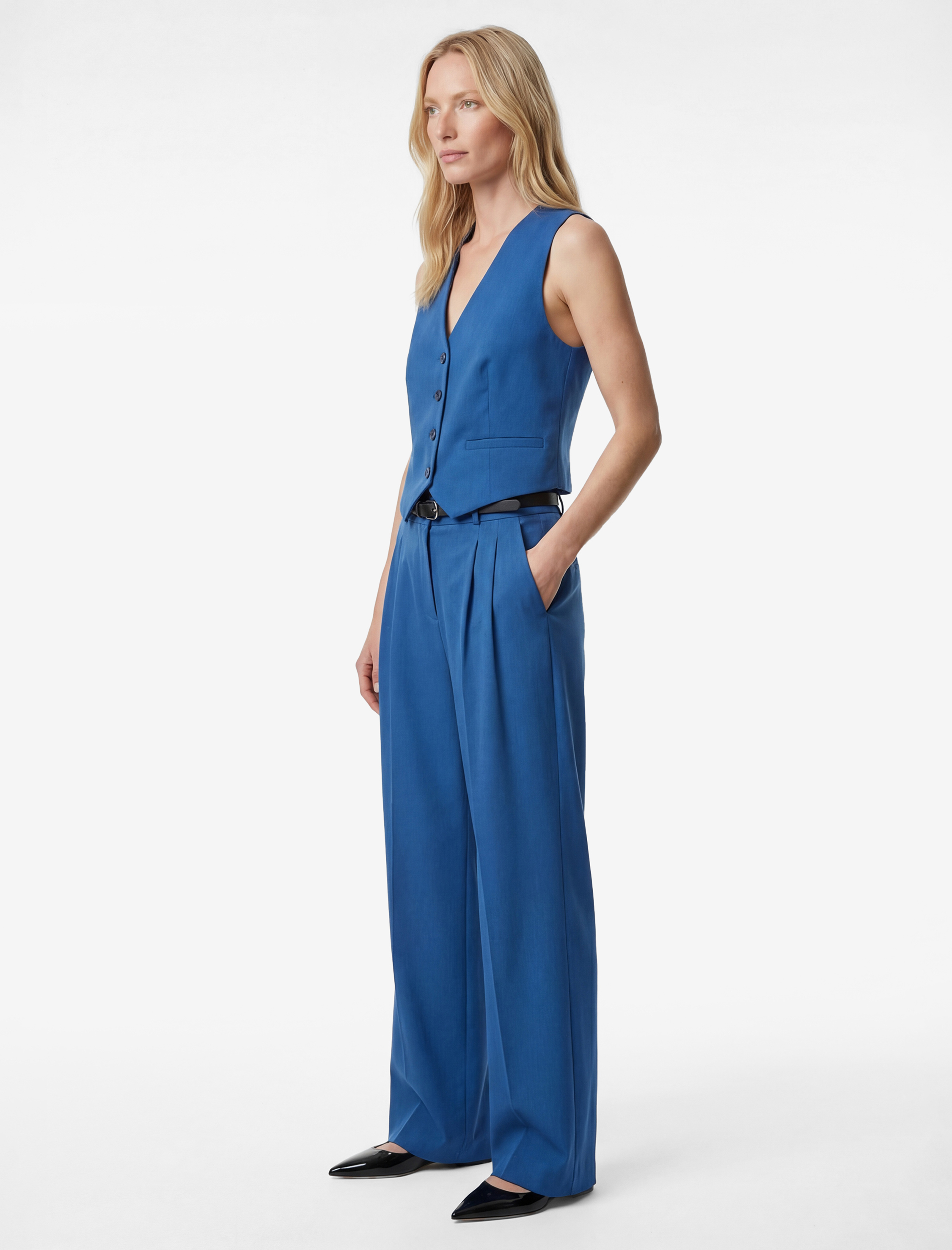   Viskon Karışımlı Kemerli Yüksek Bel Geniş Paça Pantolon