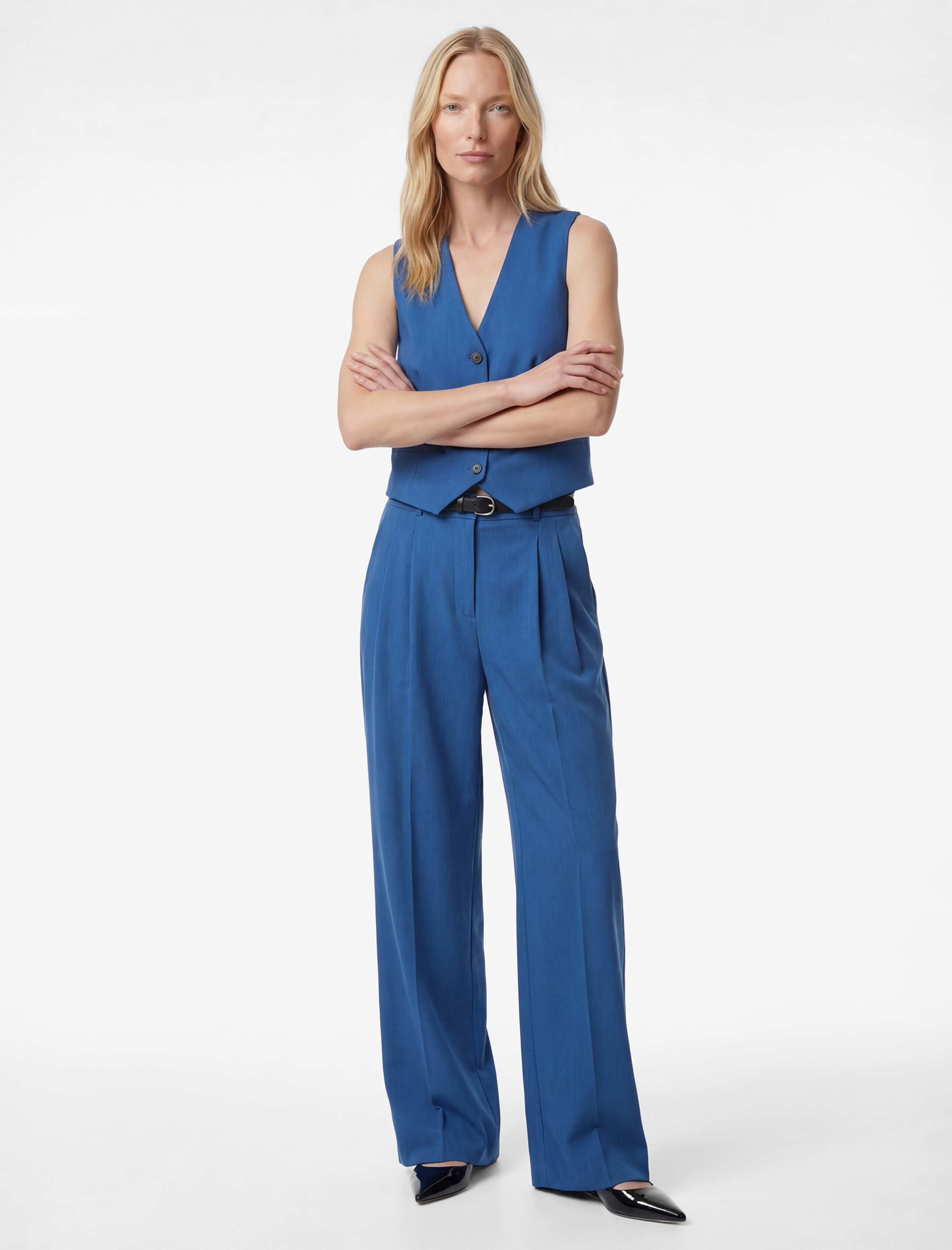   Viskon Karışımlı Kemerli Yüksek Bel Geniş Paça Pantolon