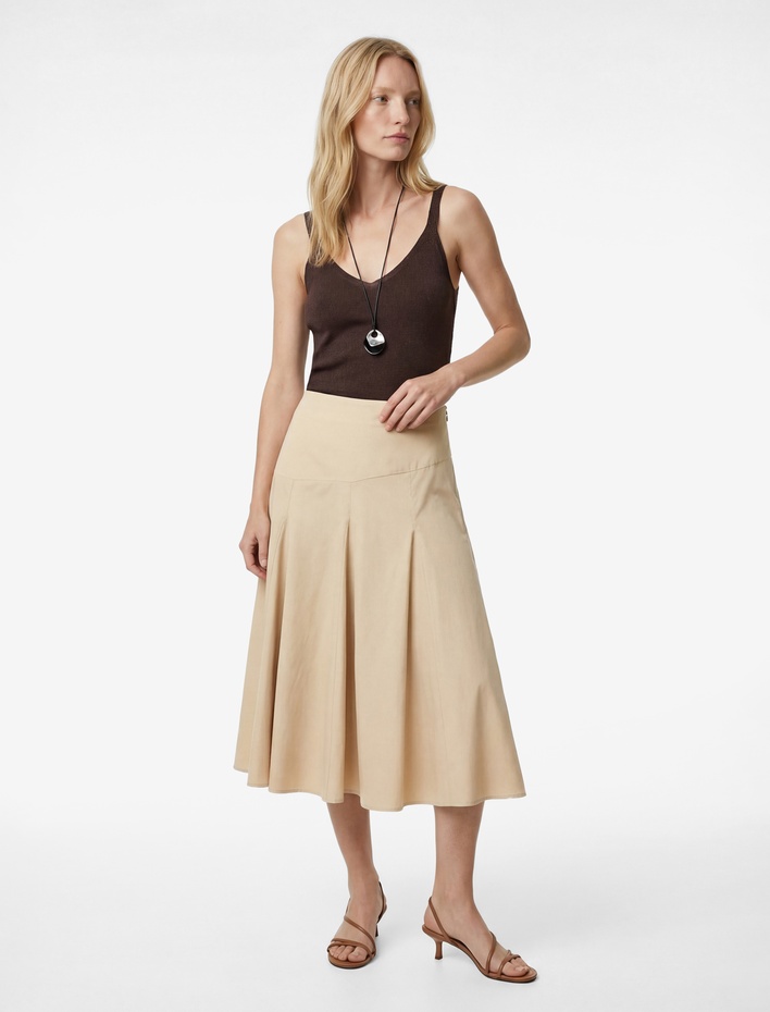  Pamuklu Poplin Kloş Pileli Midi Etek