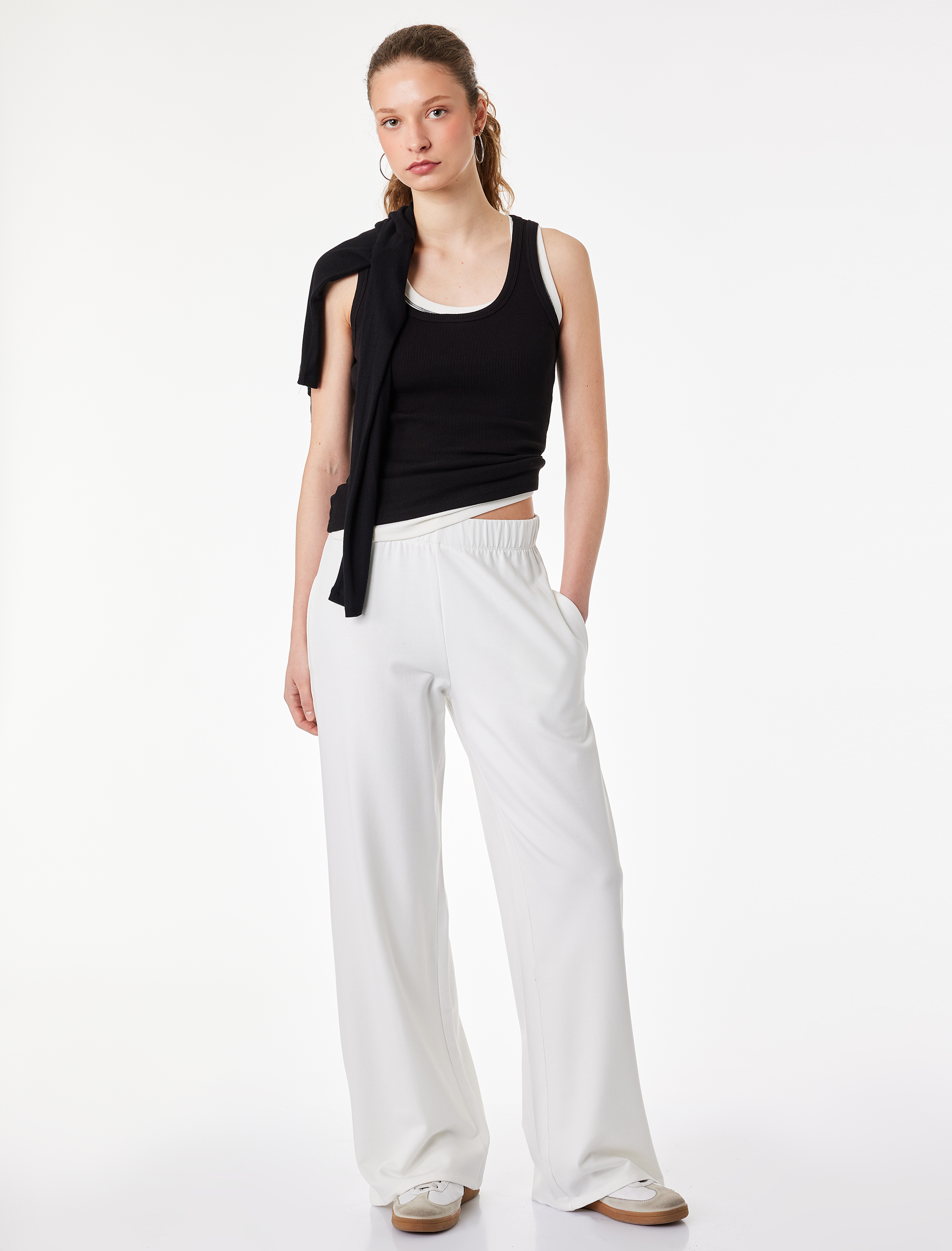   Beli Lastikli Cepli Viskon Rahat Kalıp Geniş Paça Eşofman Altı