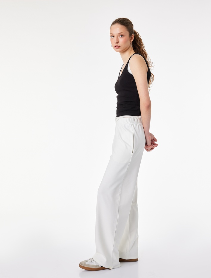  Beli Lastikli Cepli Viskon Rahat Kalıp Geniş Paça Eşofman Altı