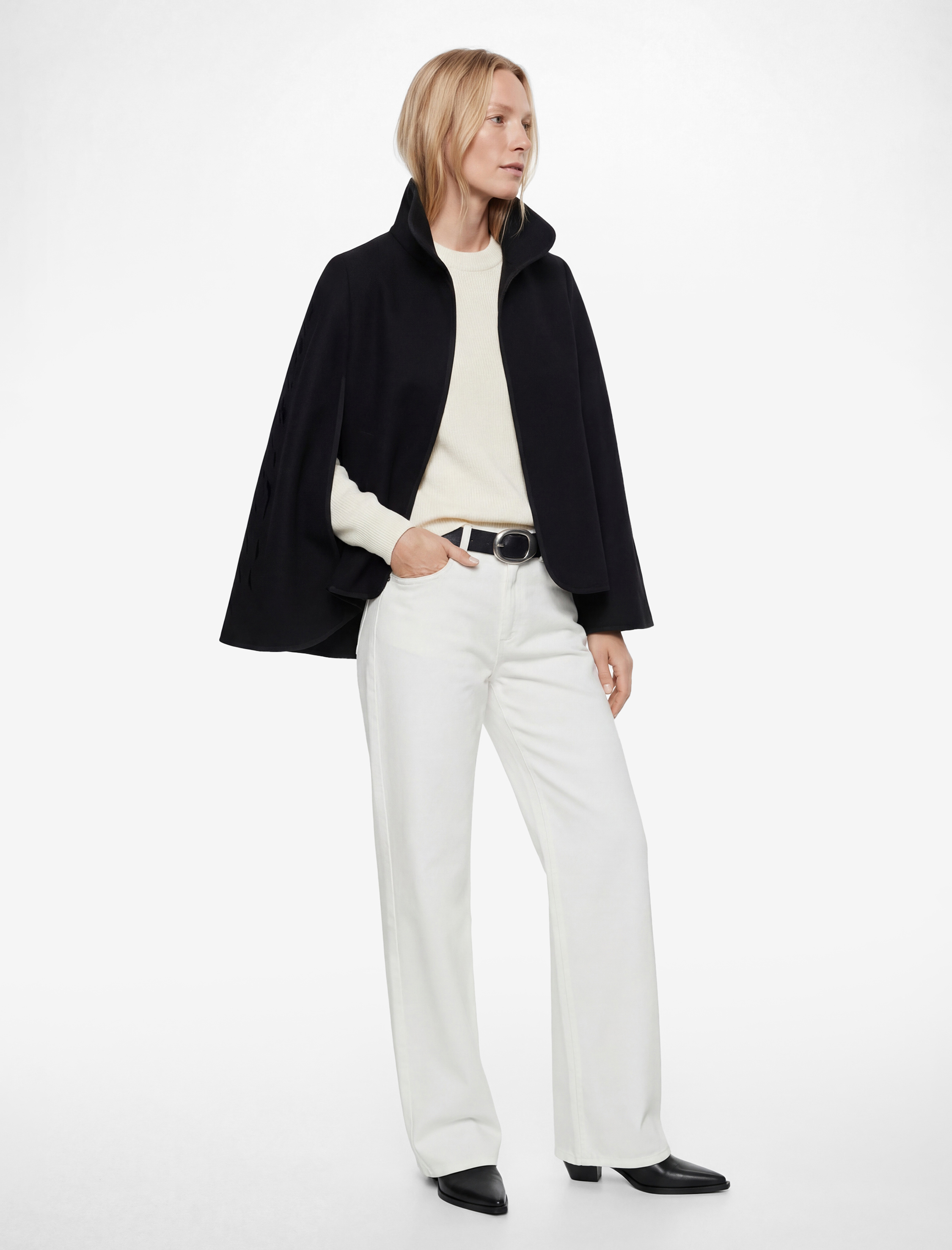   Uzun Pelerin Kol Oversize Dik Şal Yaka Kaşe Ceket