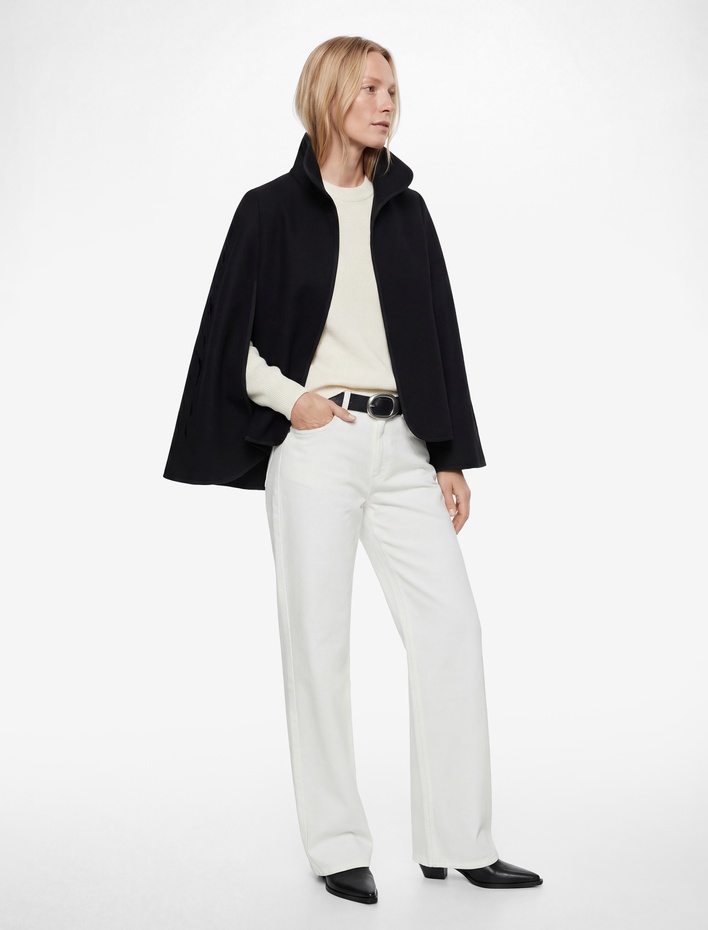  Uzun Pelerin Kol Oversize Dik Şal Yaka Kaşe Ceket