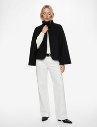 Uzun Pelerin Kol Oversize Dik Şal Yaka Kaşe Ceket