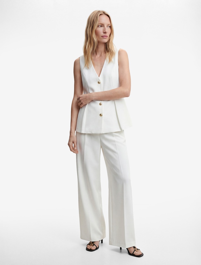  Düğme Detaylı Kolsuz Uzun V Yaka Yelek