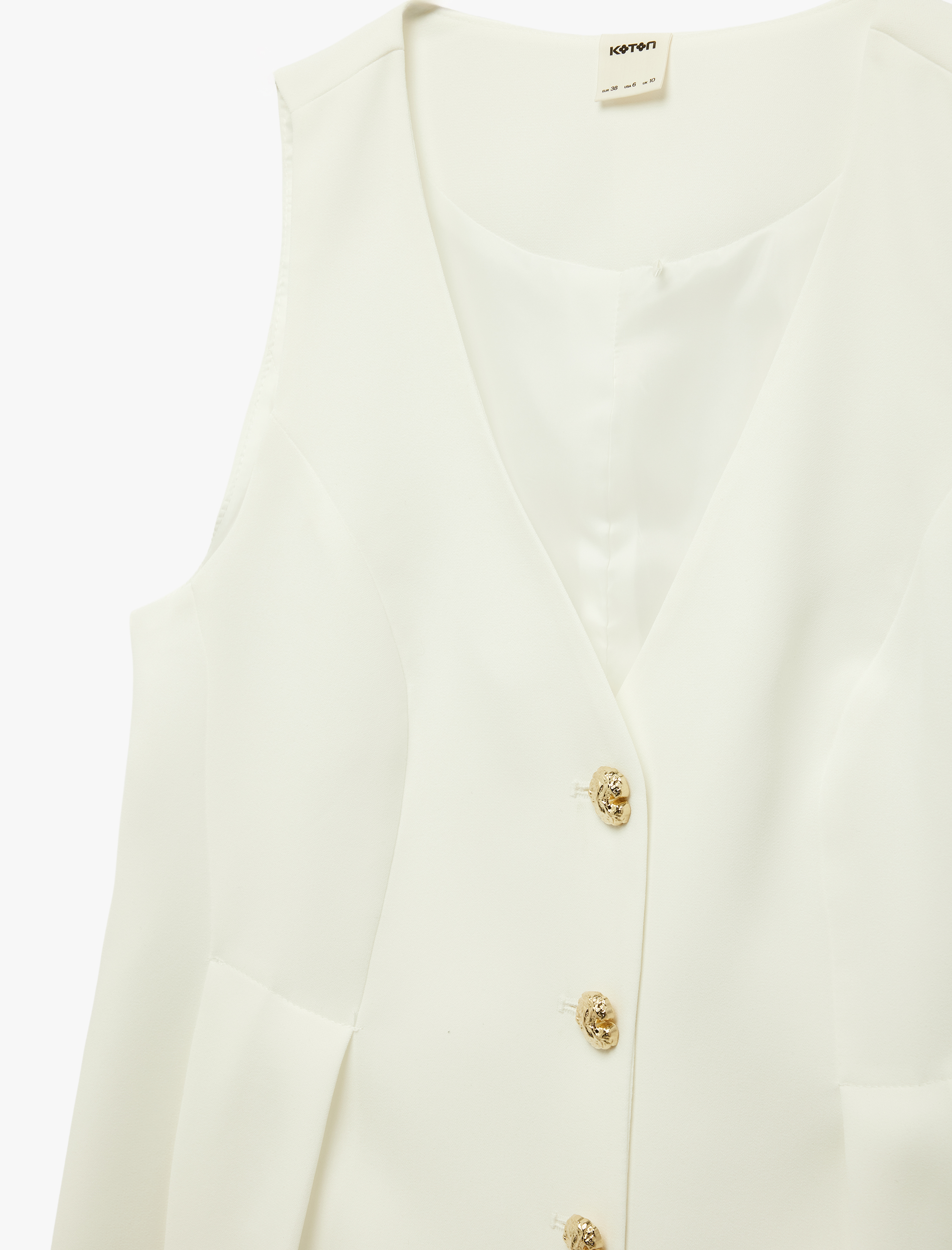   Düğme Detaylı Kolsuz Uzun V Yaka Yelek