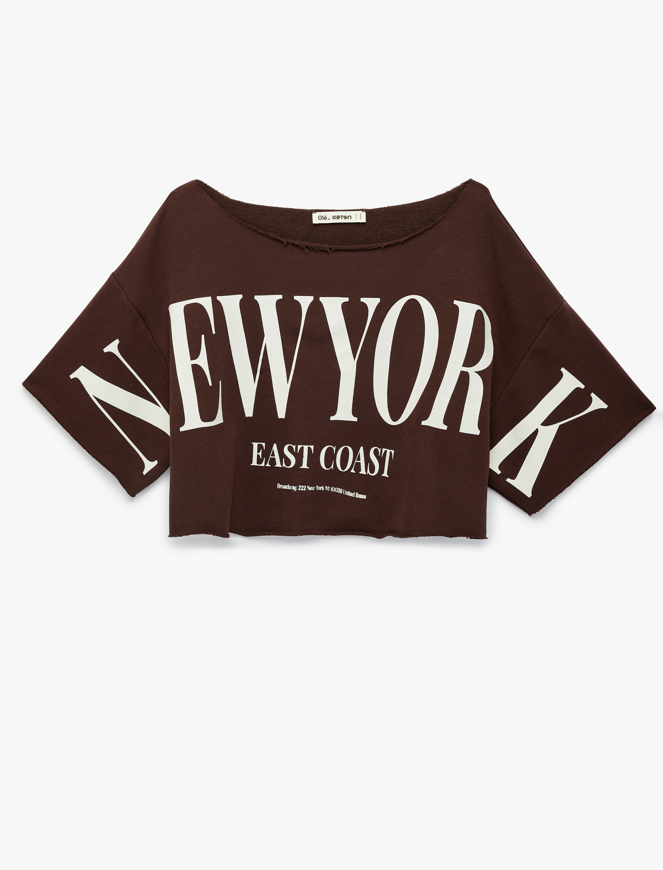   Rahat Kalıp Kısa Kollu Omzu Açık Baskılı Crop Tişört