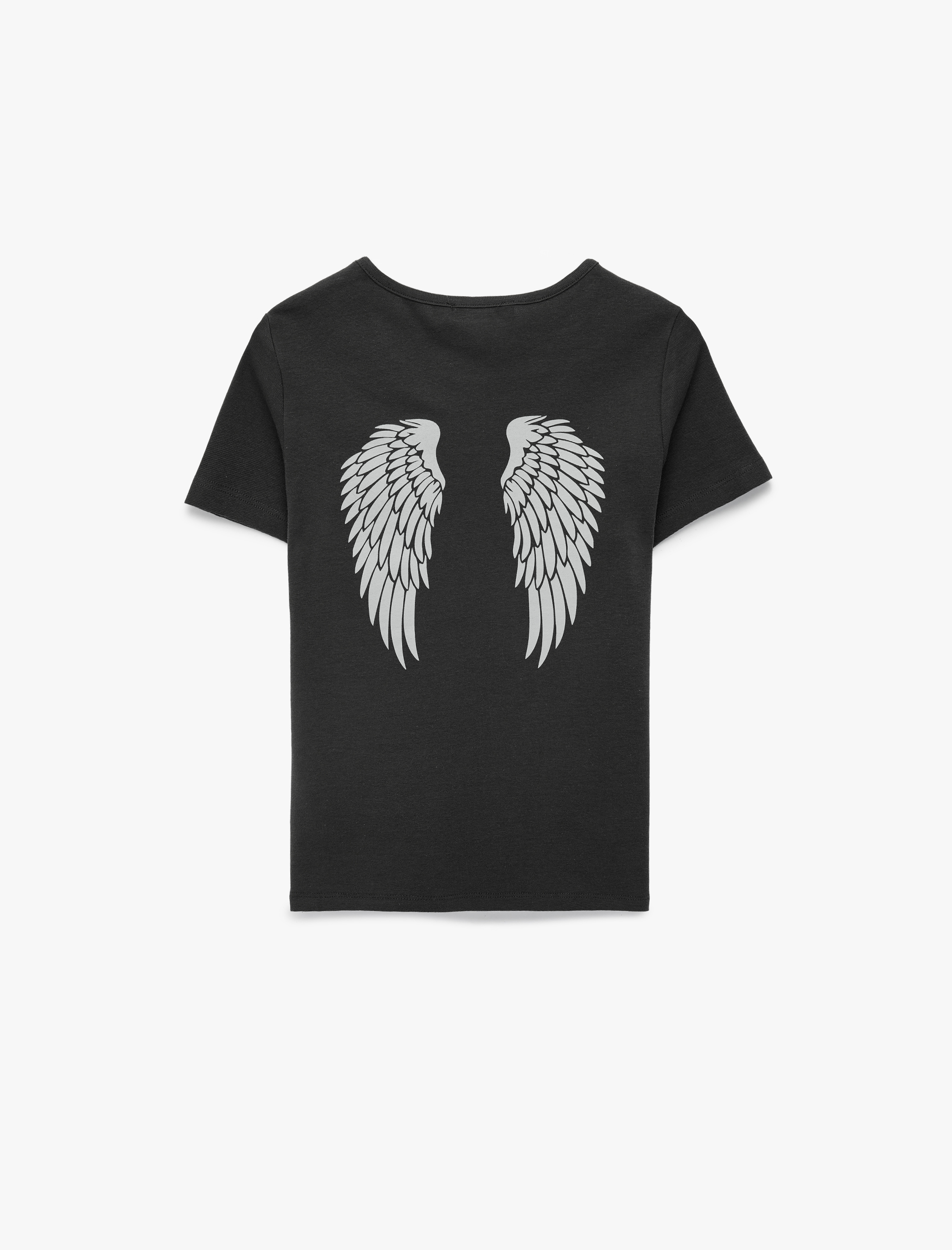   Slim Fit Kısa Kollu Bisiklet Yaka Arkası Melek Baskılı Tişört