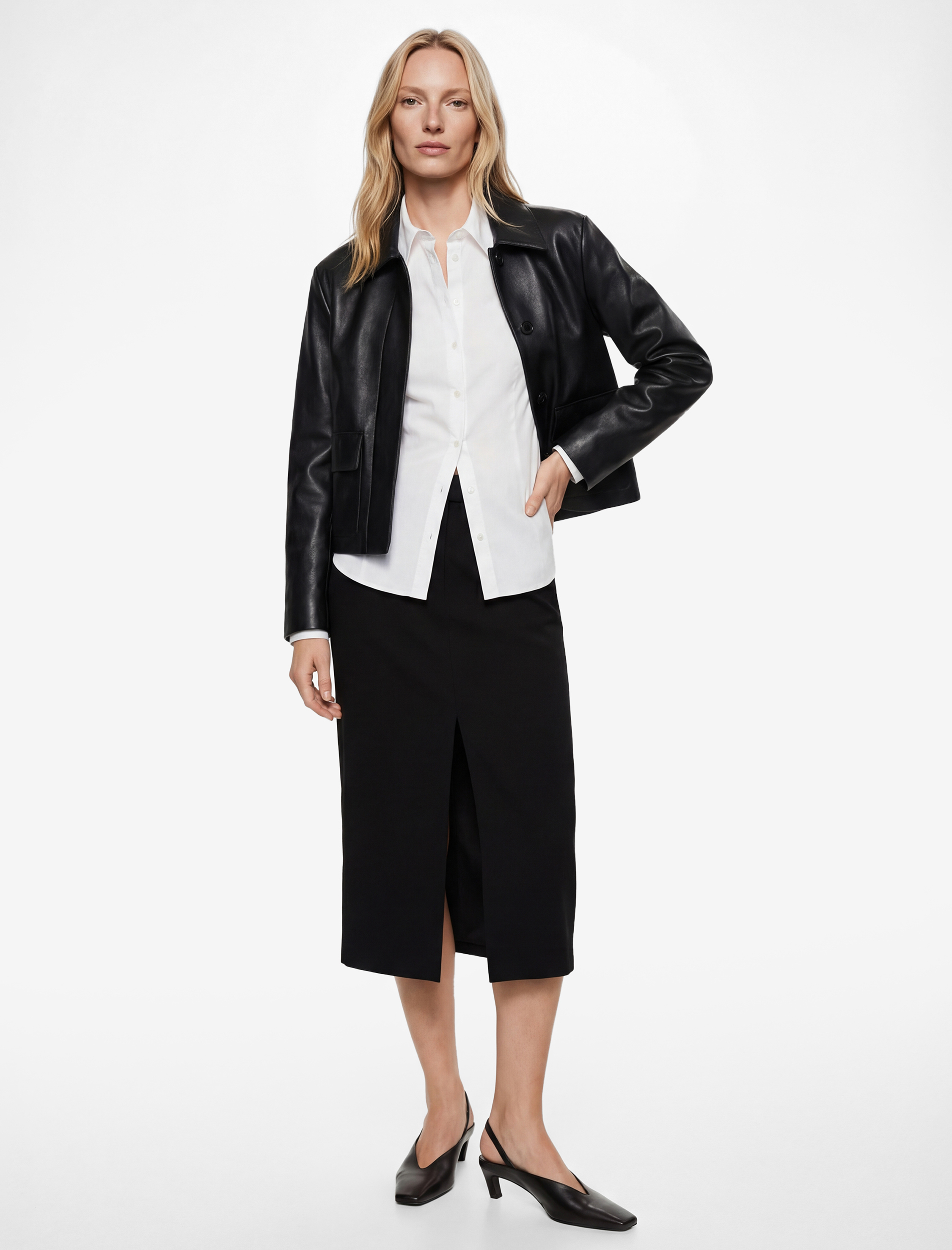   Cep Detaylı Normal Bel Fermuarlı Midi Kalem Etek