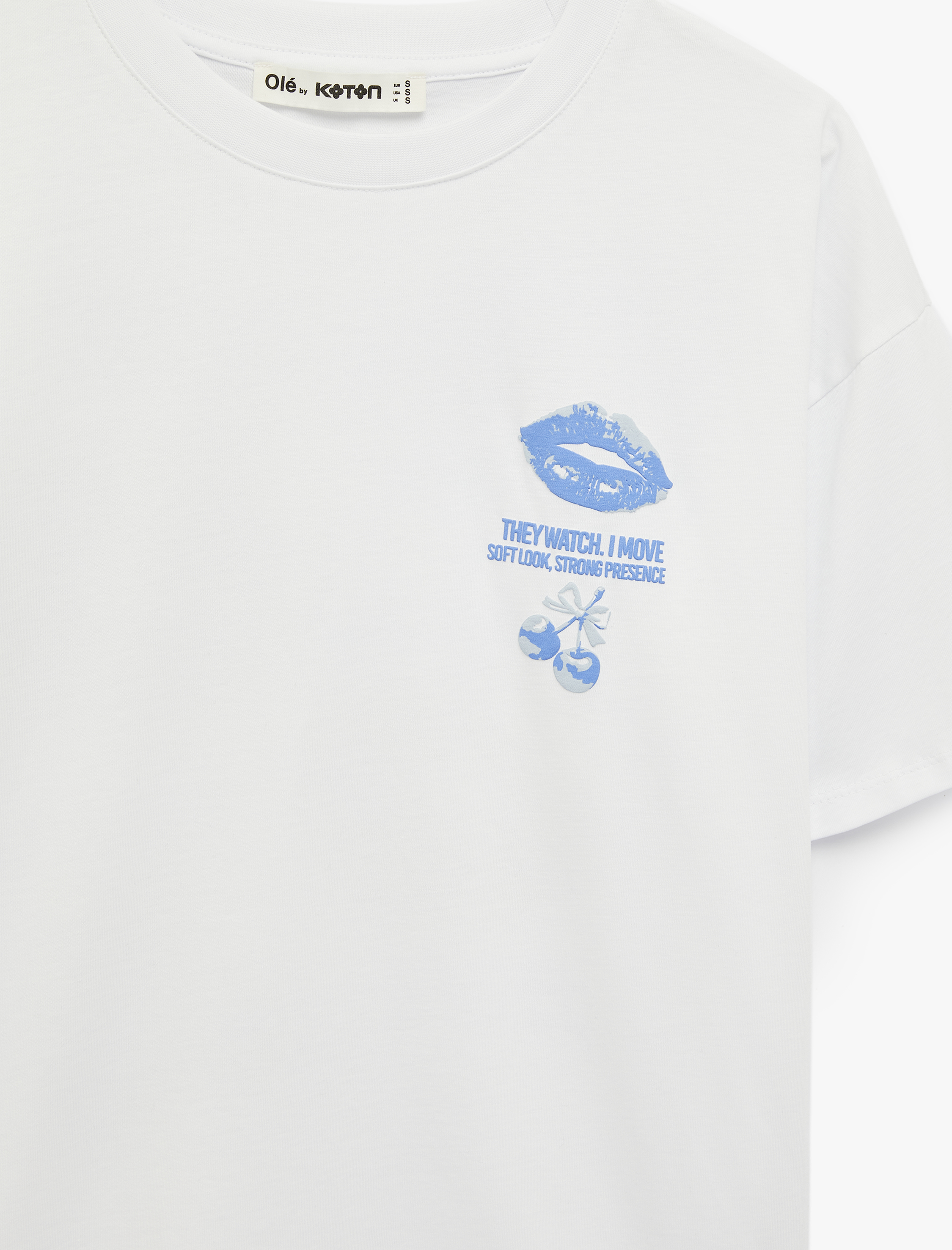   Rahat Kalıp Kısa Kollu Bisiklet Yaka Pamuklu Arkası Kiraz Baskılı Tişört