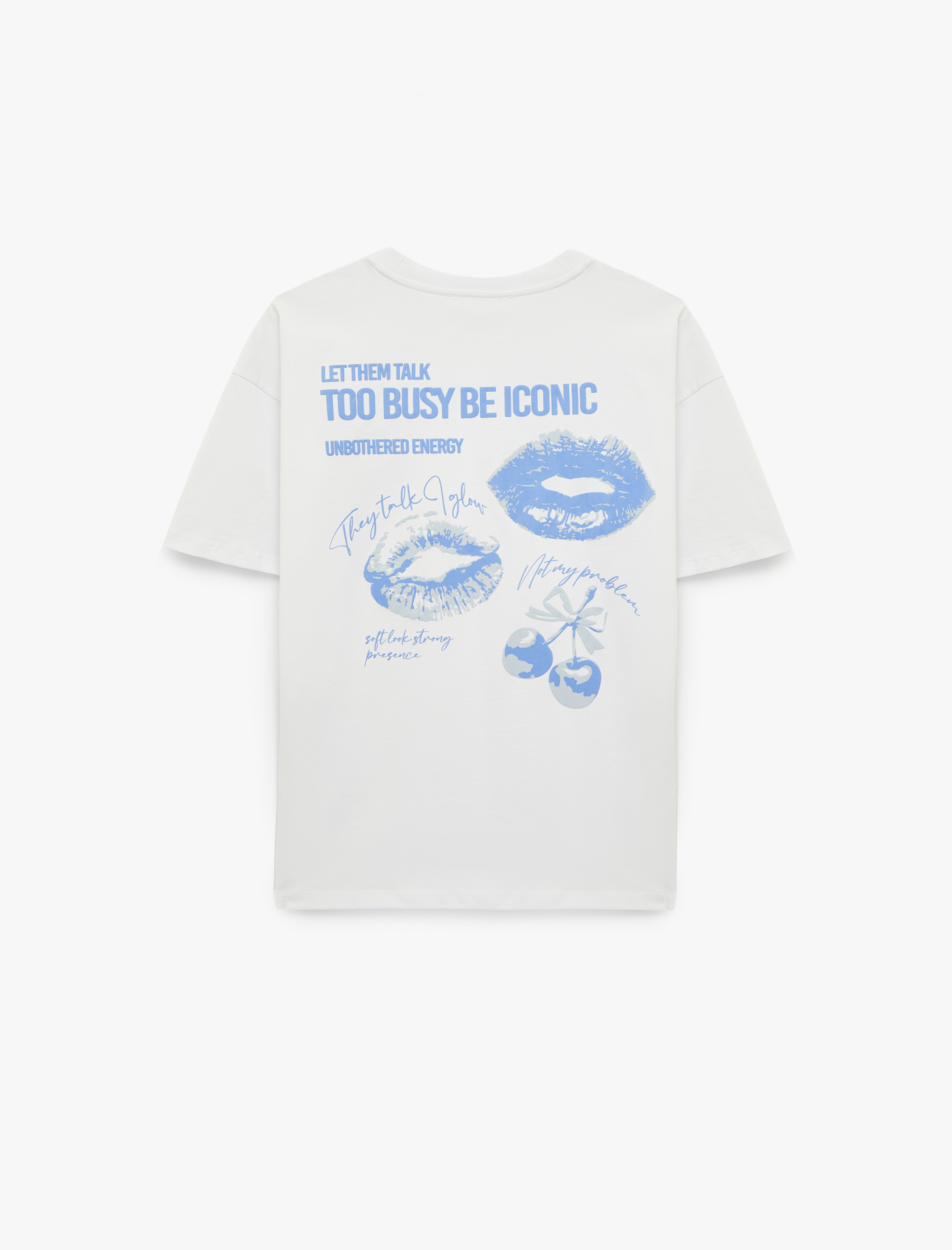   Rahat Kalıp Kısa Kollu Bisiklet Yaka Pamuklu Arkası Kiraz Baskılı Tişört