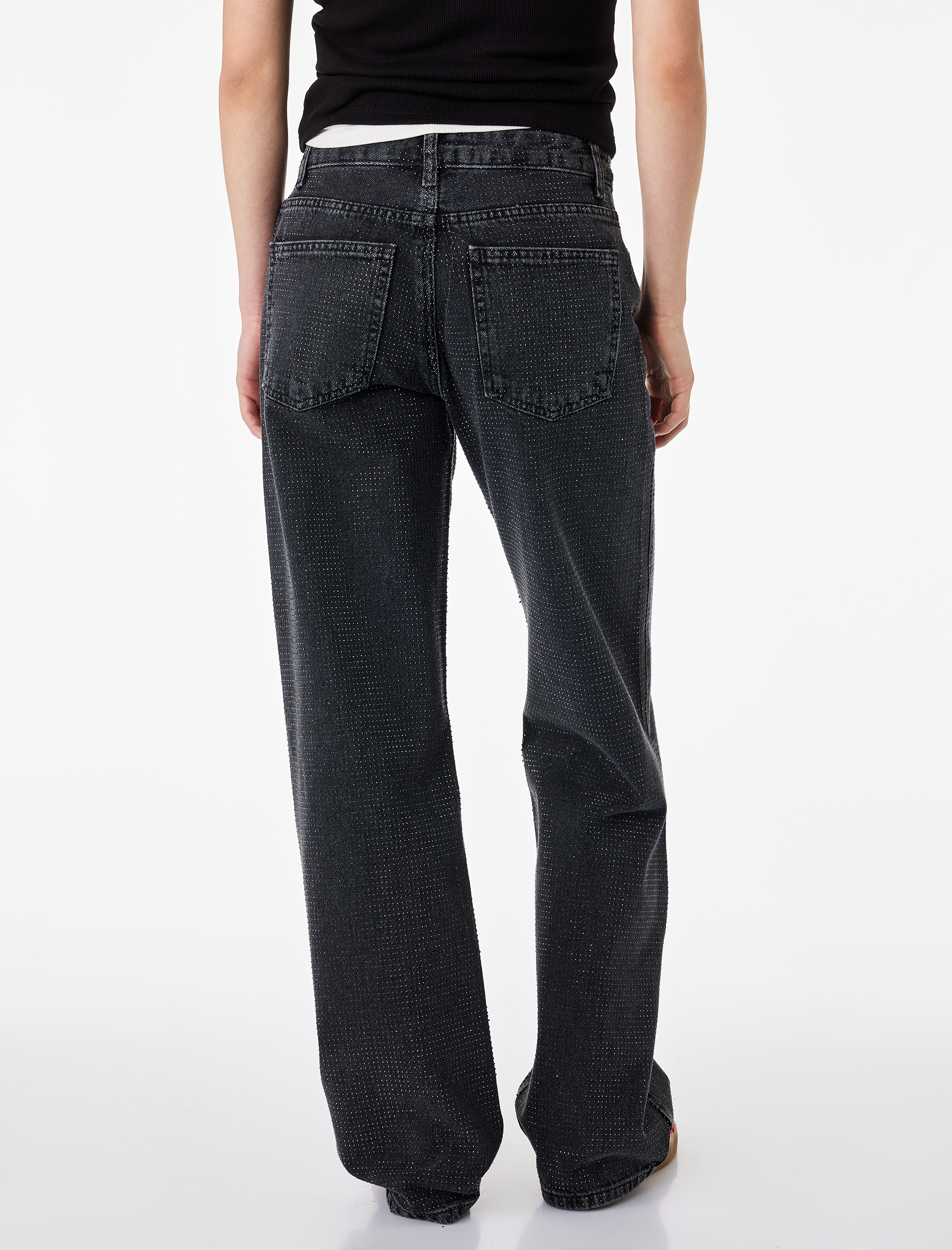   Düz Paça Normal Bel Taş Detaylı Pamuklu Denim Pantolon - Straight Fit Jean