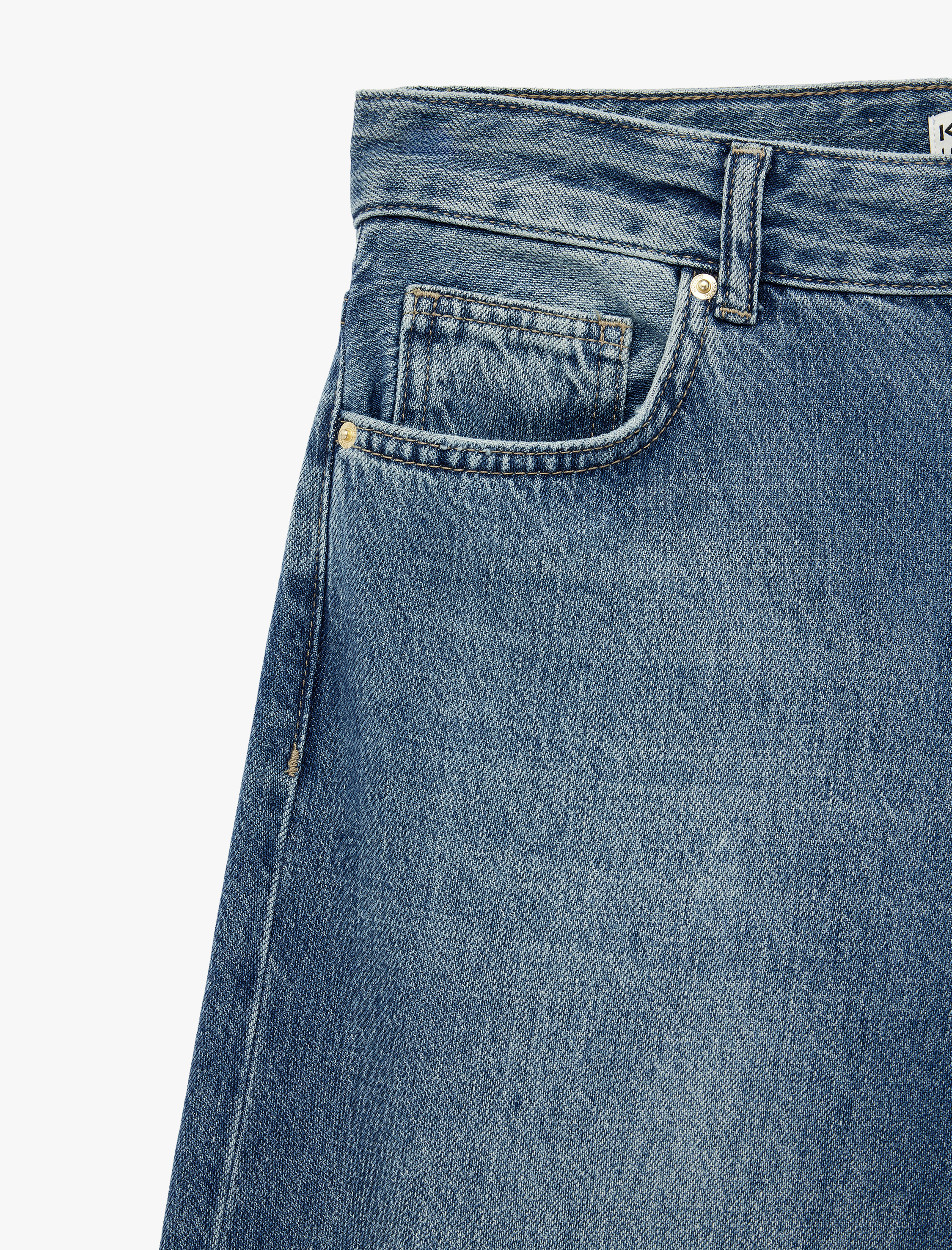   Düğmeli Cep Detaylı Normal Bel Bol Kalıp Denim Pantolon - Loose Straight Fit Jean