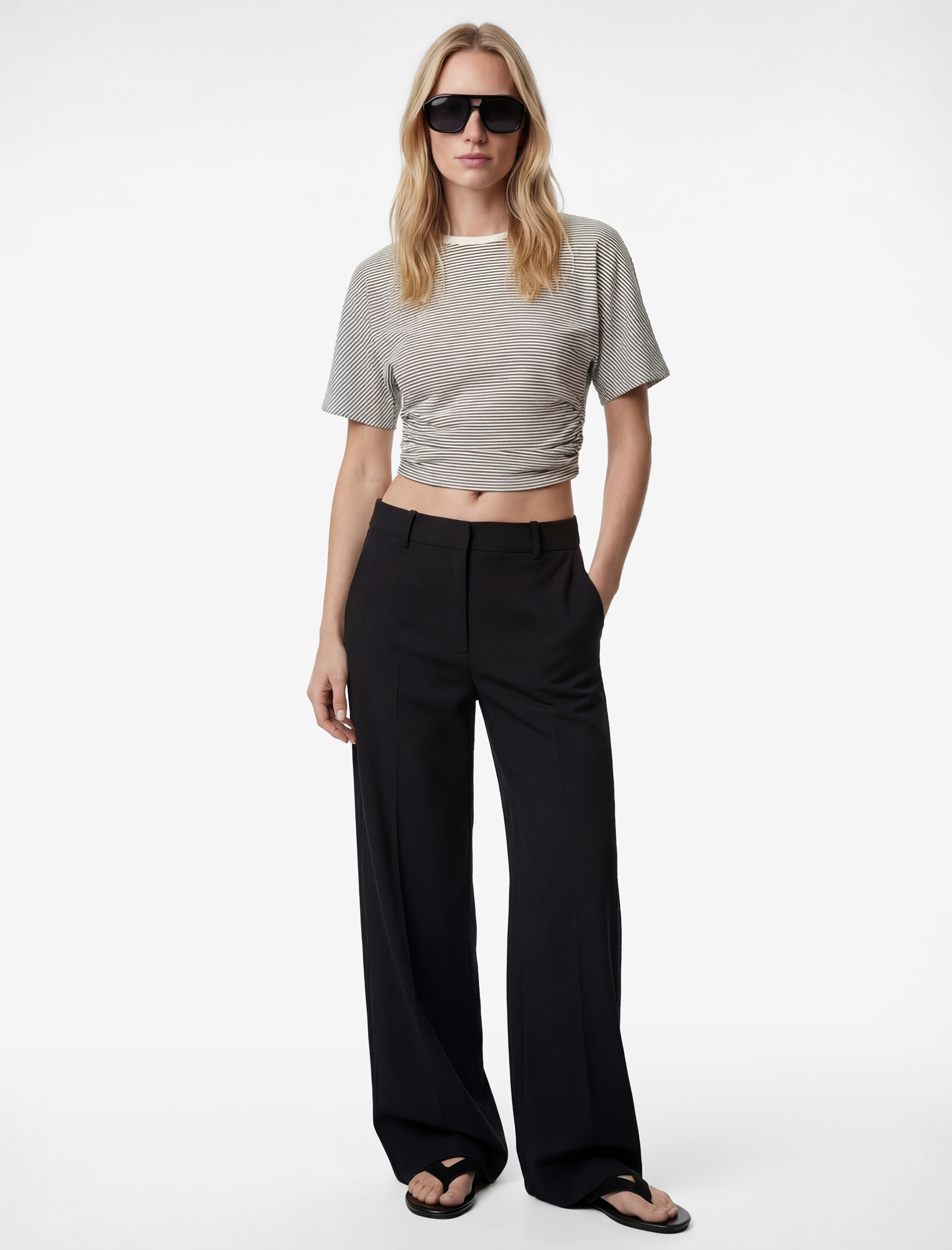   Slim Fit Kısa Kollu Bisiklet Yaka Çizgili Tişört