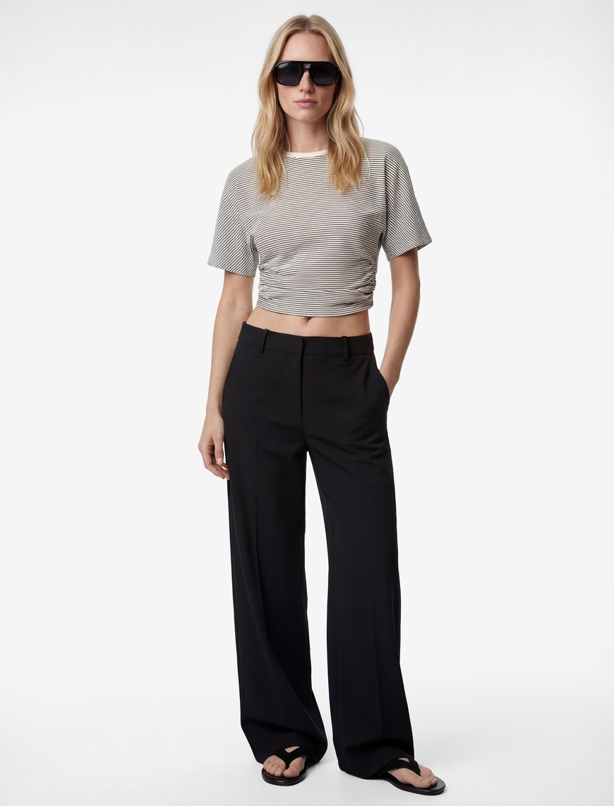 Koton Kadın Slim Fit Kısa Kollu Bisiklet Yaka Çizgili T-Shirt