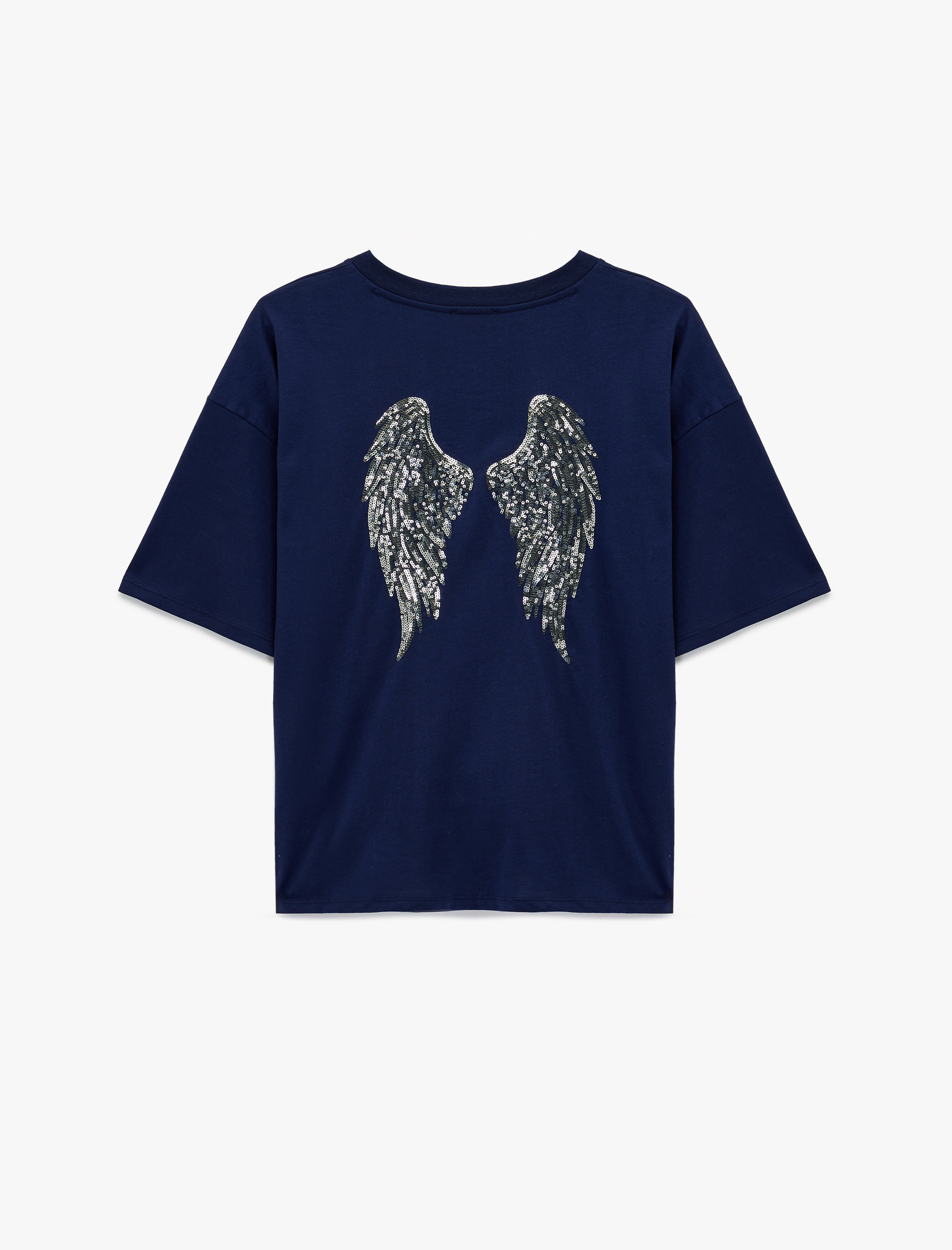   Rahat Kalıp Kısa Kollu Bisiklet Yaka Arkası Taş Detaylı Tişört