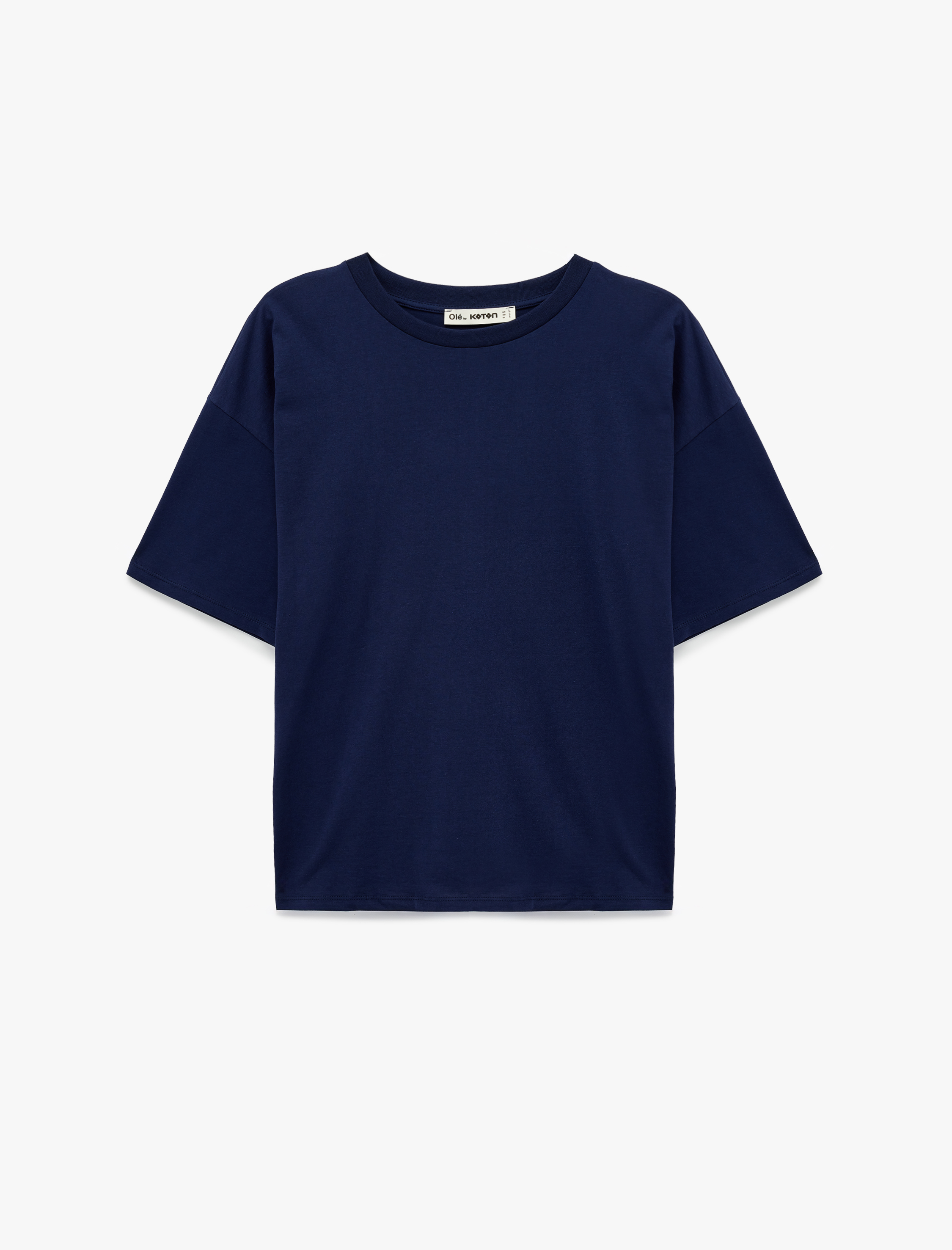   Rahat Kalıp Kısa Kollu Bisiklet Yaka Arkası Taş Detaylı Tişört