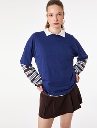 Rahat Kalıp Kısa Kollu Bisiklet Yaka Arkası Taş Detaylı Tişört