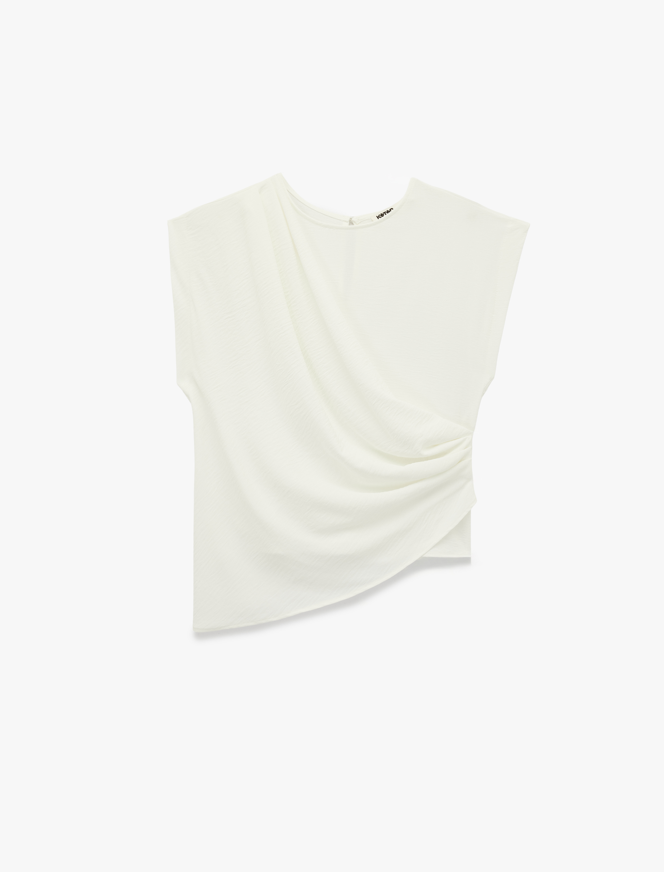   Bisiklet Yaka Drapeli Kolsuz Asimetrik Bluz