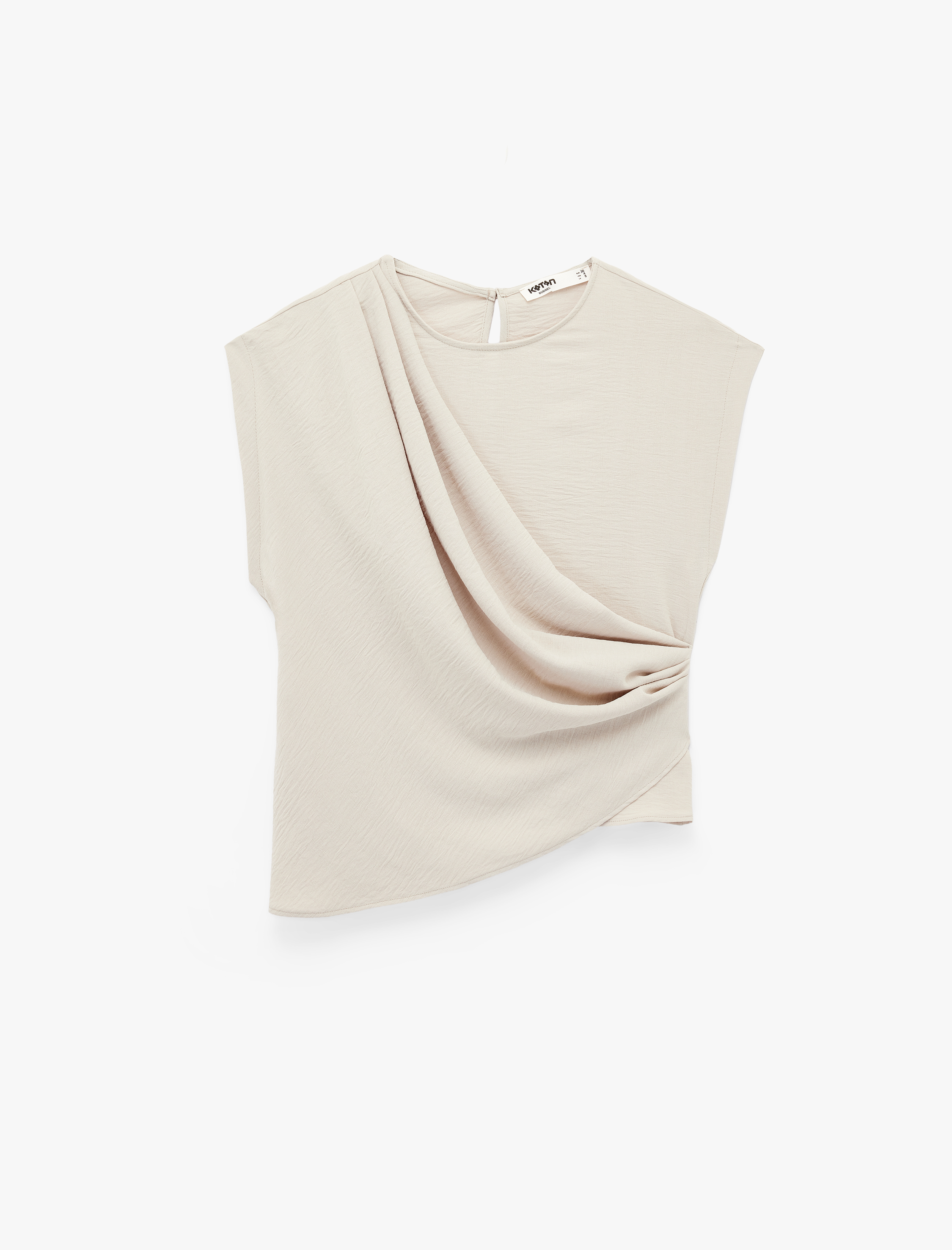   Bisiklet Yaka Drapeli Kolsuz Asimetrik Bluz