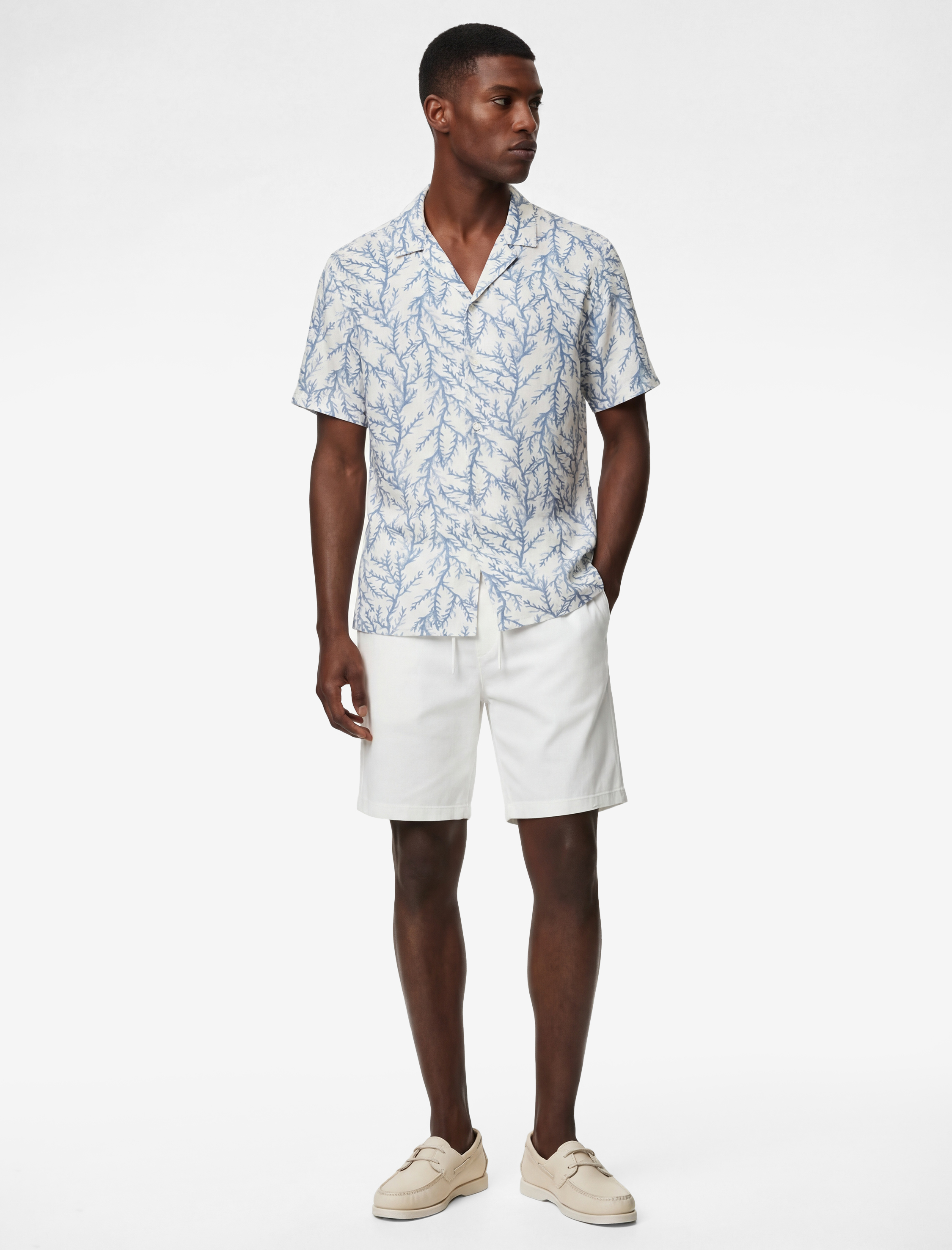   Regular Fit Kısa Kollu Devrik Yaka Desenli Gömlek