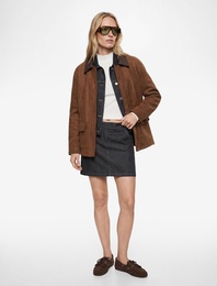 Uzun Kollu Fermuarlı Cepli Süet Görünümlü Oversize Mevsimlik Ceket