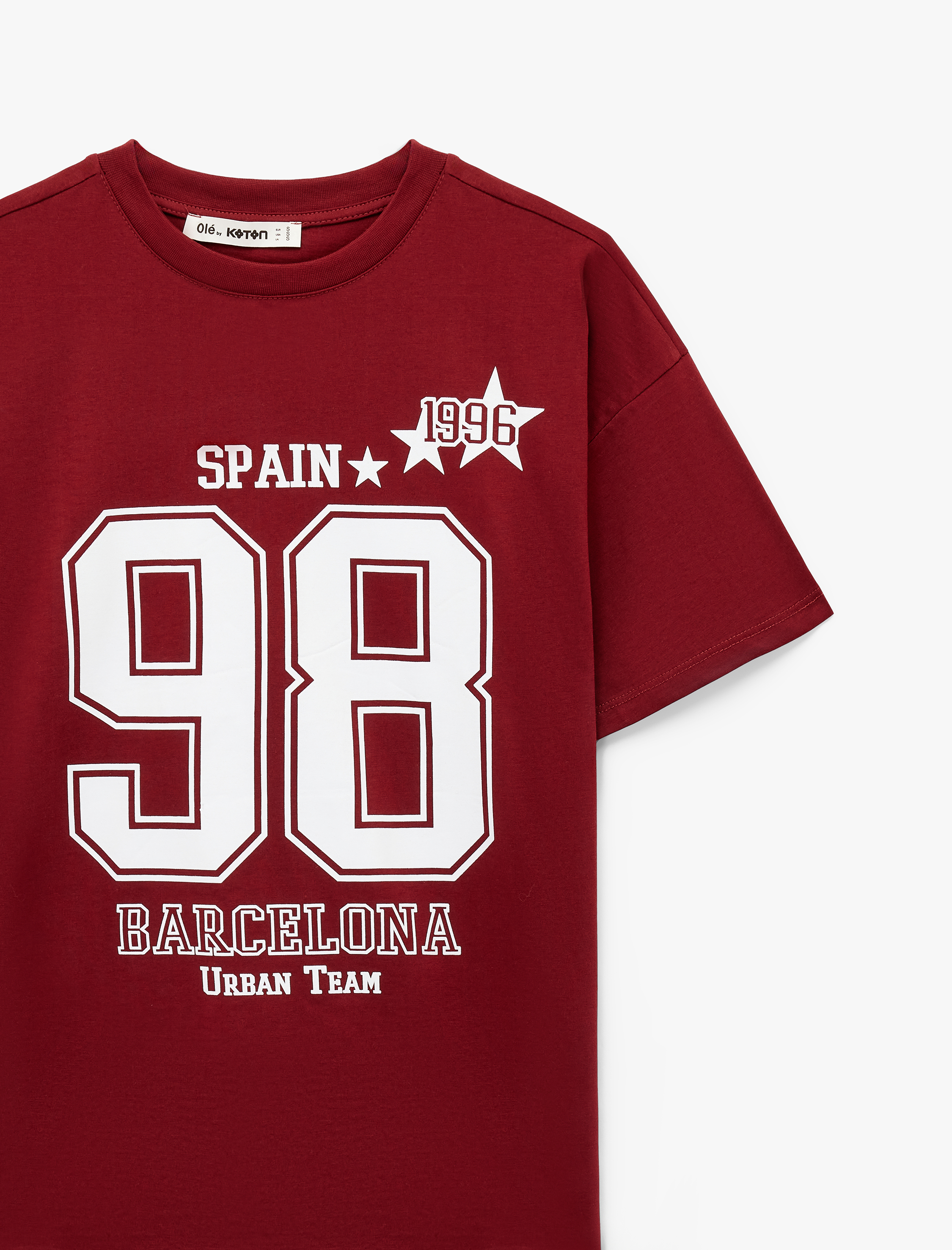   Pamuklu Rahat Kalıp Kısa Kollu Bisiklet Yaka Kolej Baskılı Tişört