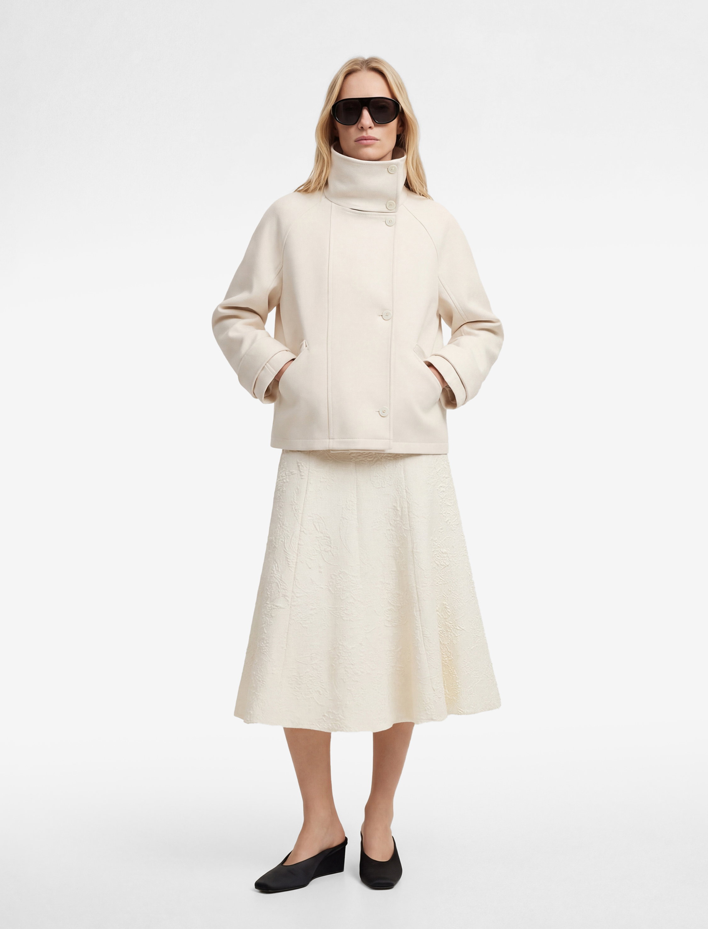   Rahat Kalıp Floral Dokulu A Kesim Midi Etek