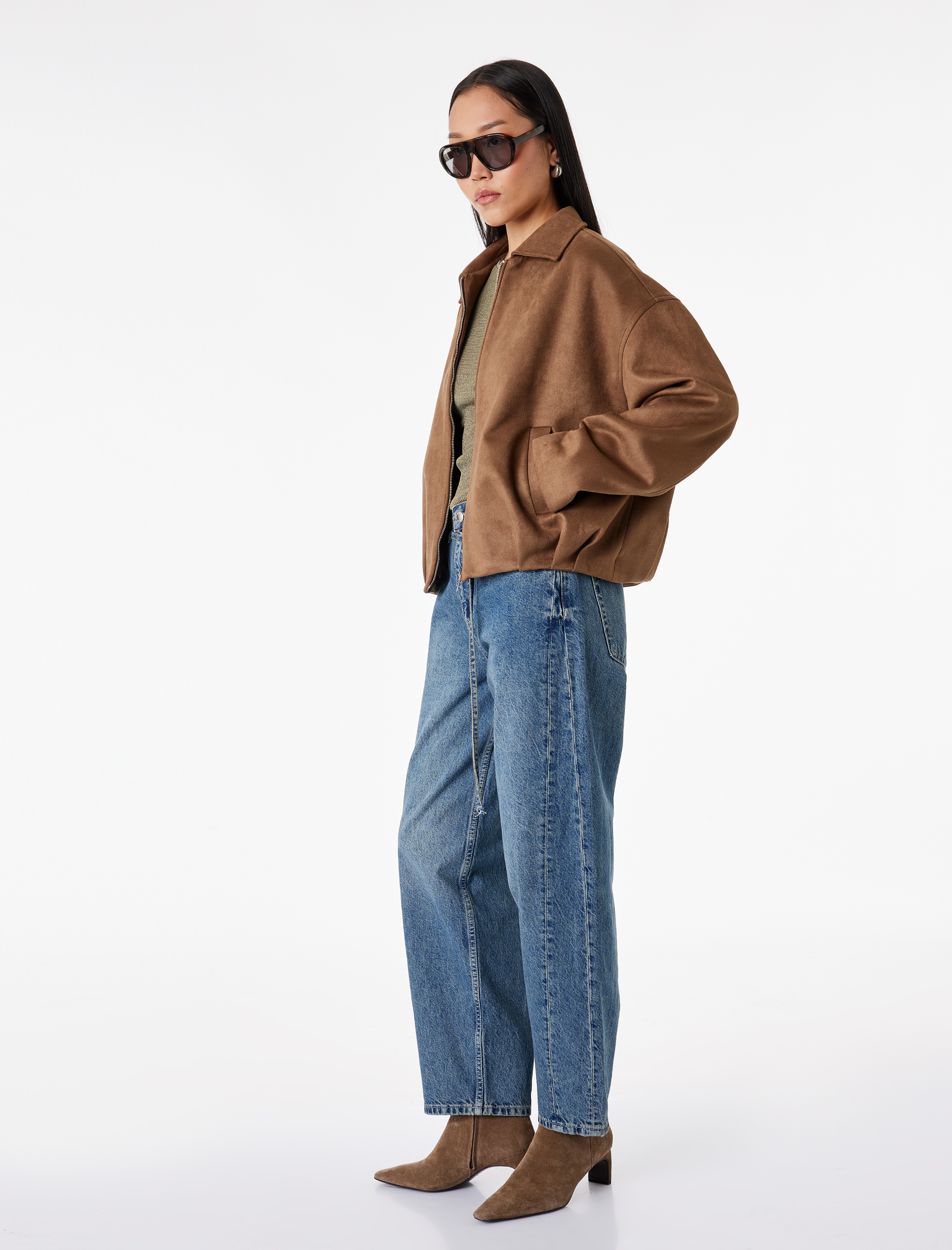   Pamuklu Kemerli Dikiş Detaylı Rahat Kalıp Düz Paça Denim Pantolon - Ballon Jeans