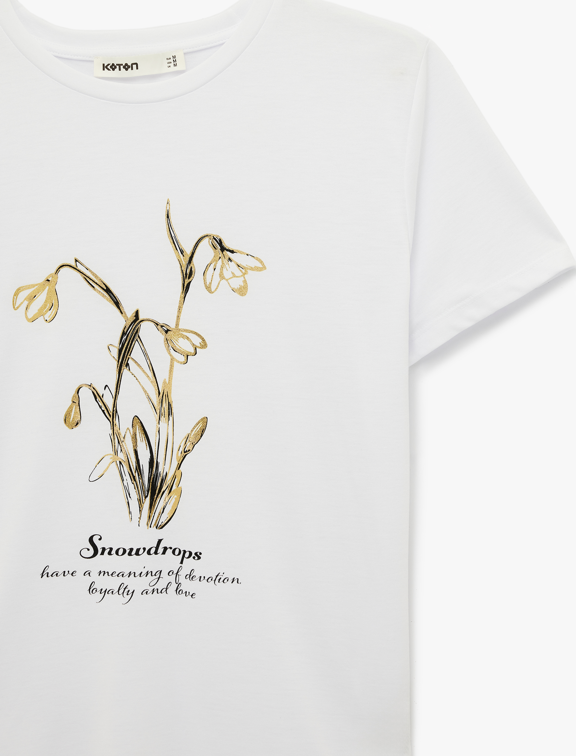   Kısa Kollu Bisiklet Yaka Kardelen Baskılı Tişört