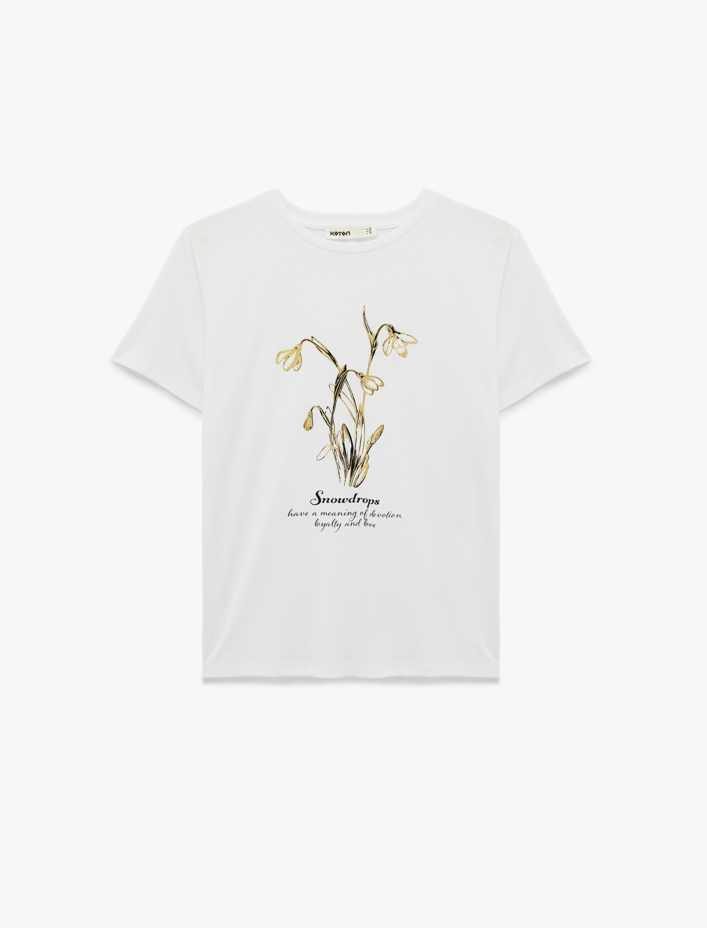   Kısa Kollu Bisiklet Yaka Kardelen Baskılı Tişört