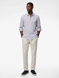 Regular Fit Klasik Yaka Poplin Pamuklu Uzun Kollu Çizgili Gömlek