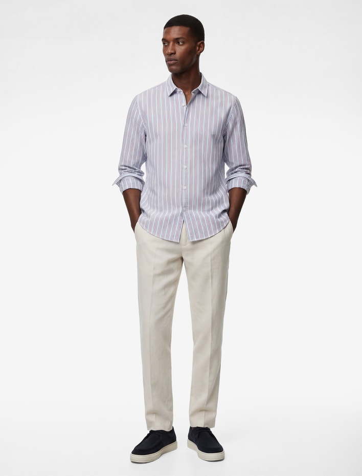  Regular Fit Klasik Yaka Poplin Pamuklu Uzun Kollu Çizgili Gömlek