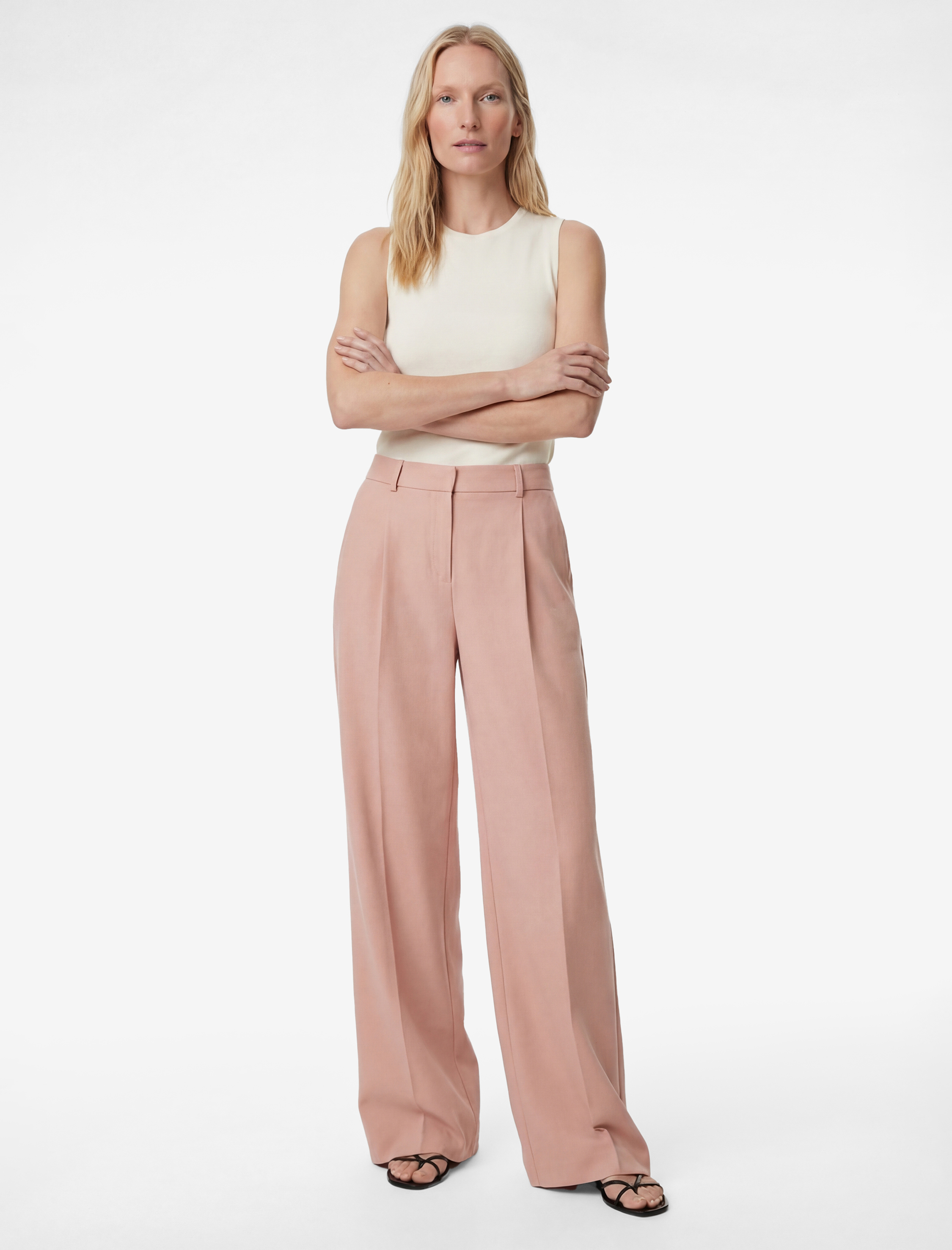   Yüksek Bel Viskon Karışımlı Cepli Pileli Geniş Paça Pantolon