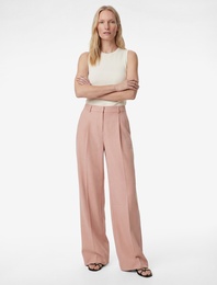 Yüksek Bel Viskon Karışımlı Cepli Pileli Geniş Paça Pantolon