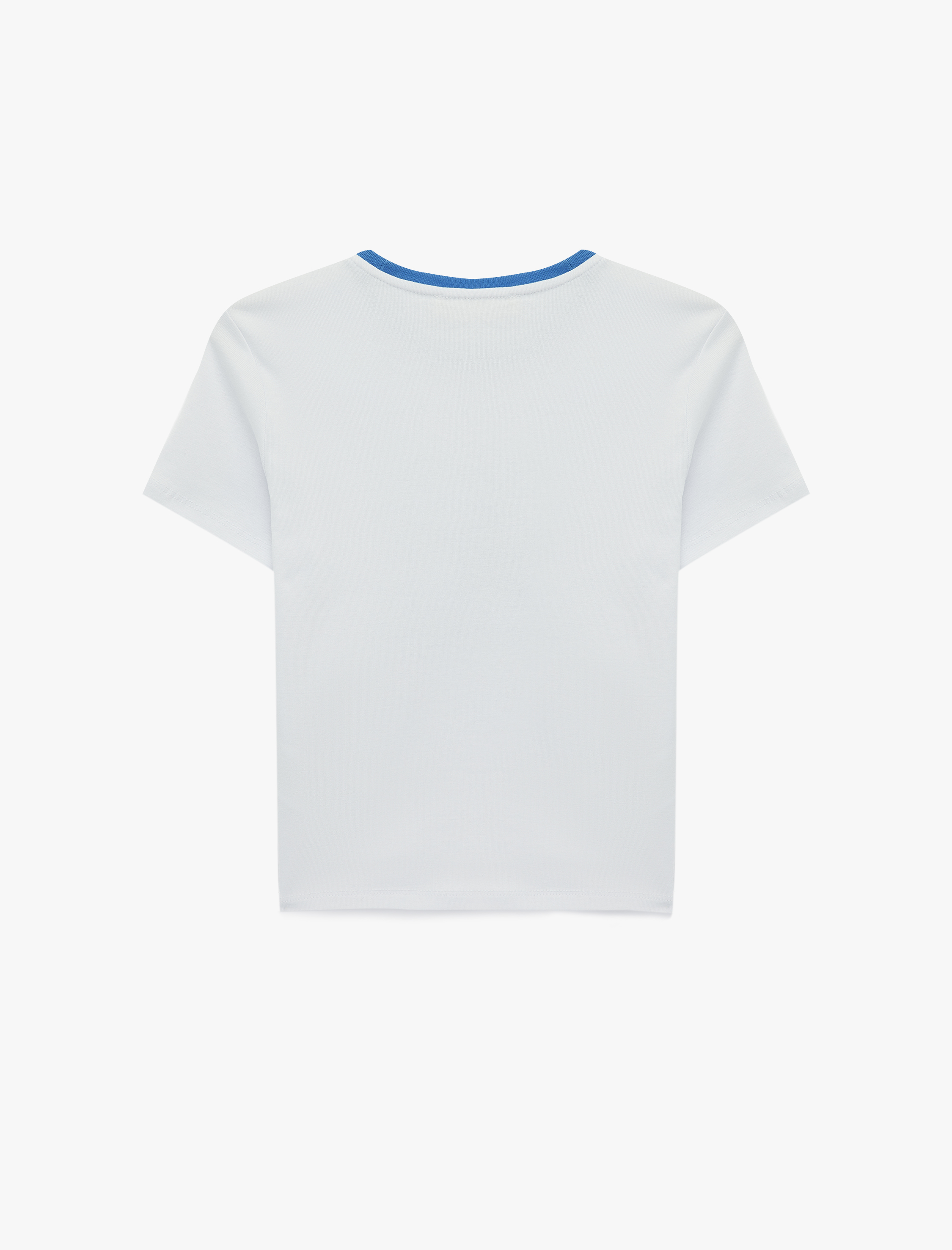   Pamuklu Kısa Kollu Bisiklet Yaka Taşlı Deniz Kabuğu Baskılı Tişört