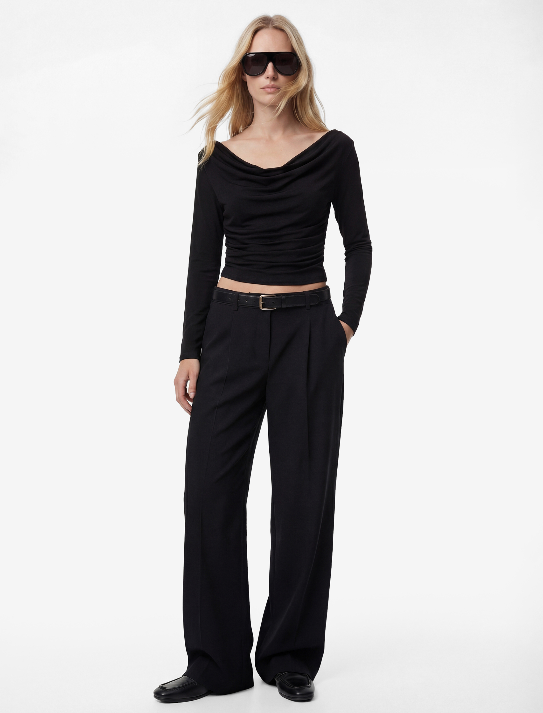   Sandy Kumaş Uzun Kollu Degaje Yaka Tişört