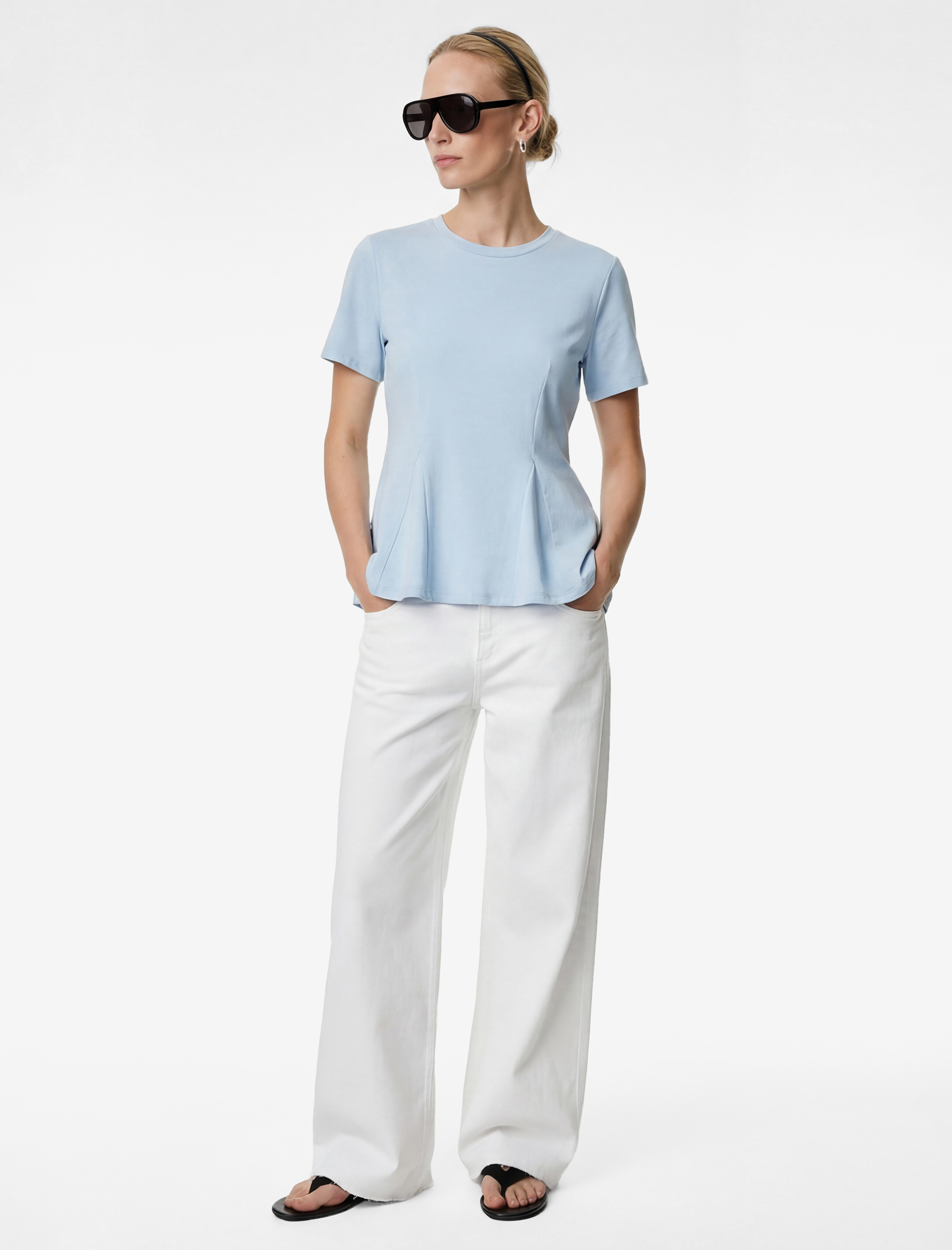   Pamuklu Slim Fit Kısa Kollu Bisiklet Yaka Peplum Basic Tişört