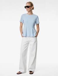 Pamuklu Slim Fit Kısa Kollu Bisiklet Yaka Peplum Basic Tişört