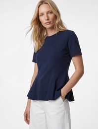 Pamuklu Slim Fit Kısa Kollu Bisiklet Yaka Peplum Basic Tişört