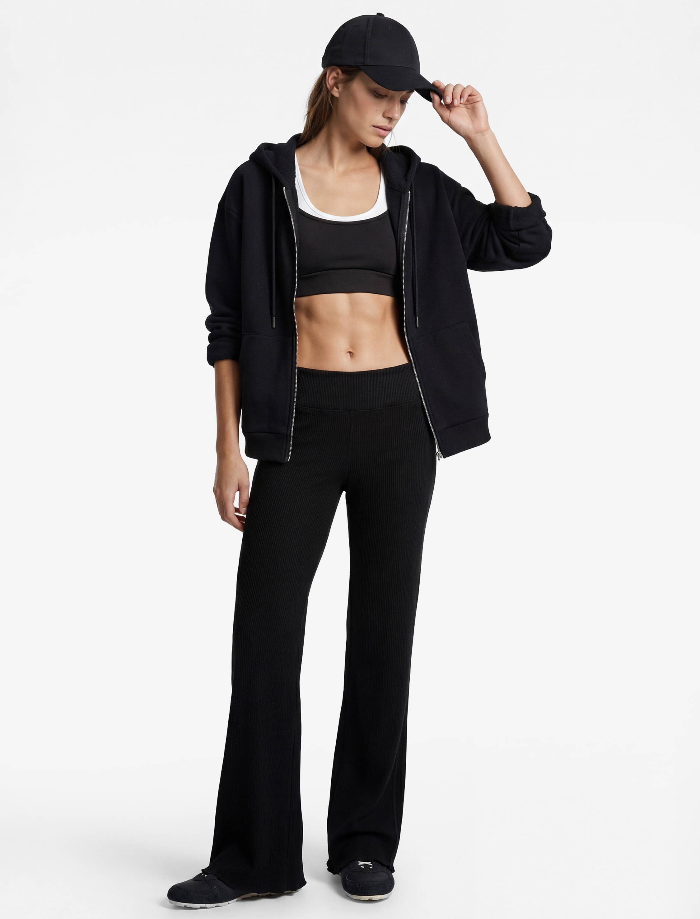   Şardonlu Uzun Kollu Fermuarlı Kapüşonlu Oversize Sweatshirt