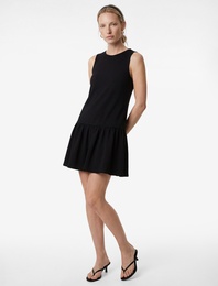 Krep Scuba Kumaş Bisiklet Yaka Kolsuz Fırfırlı Midi Elbise