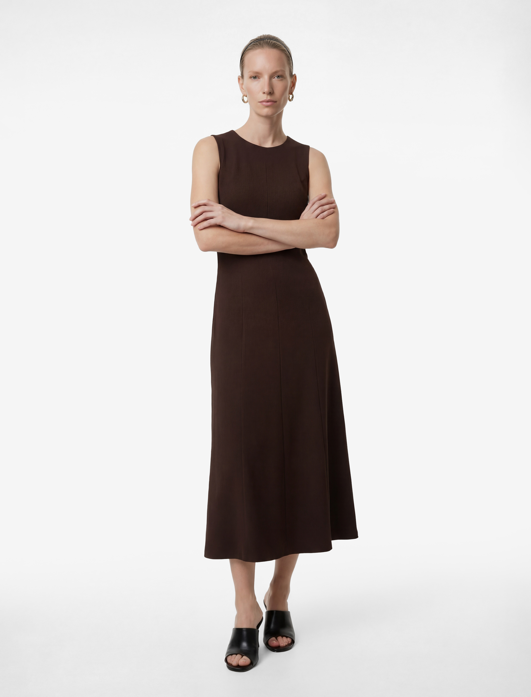   Bisiklet Yaka Kolsuz Midi Kloş Elbise