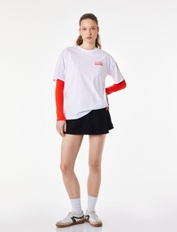 Rahat Kalıp Kısa Kollu Bisiklet Yaka Pamuklu Arkası Baskılı Tişört