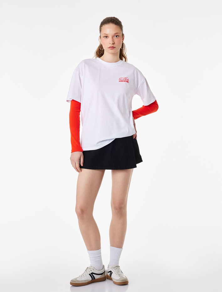  Rahat Kalıp Kısa Kollu Bisiklet Yaka Pamuklu Arkası Baskılı Tişört