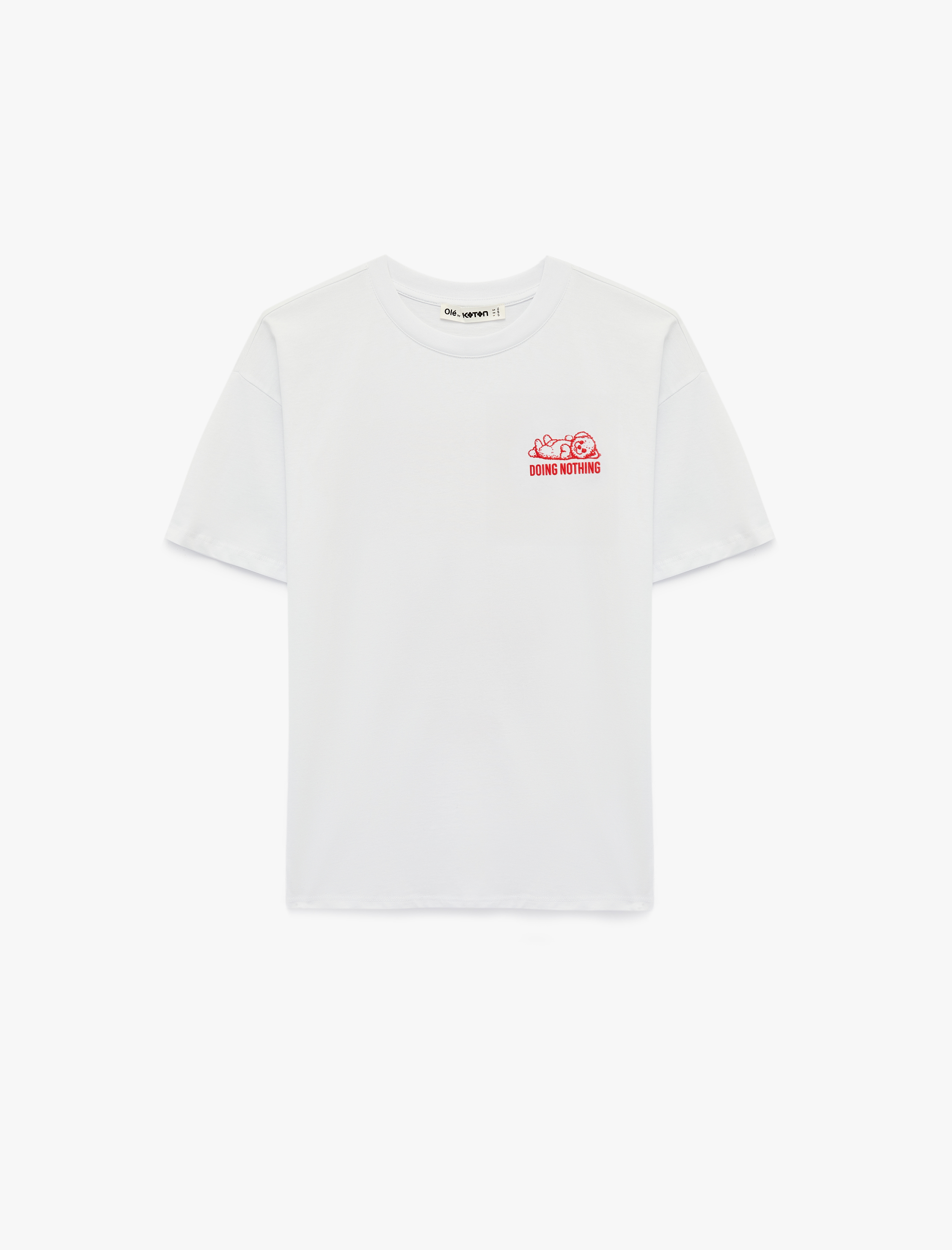   Rahat Kalıp Kısa Kollu Bisiklet Yaka Pamuklu Arkası Baskılı Tişört