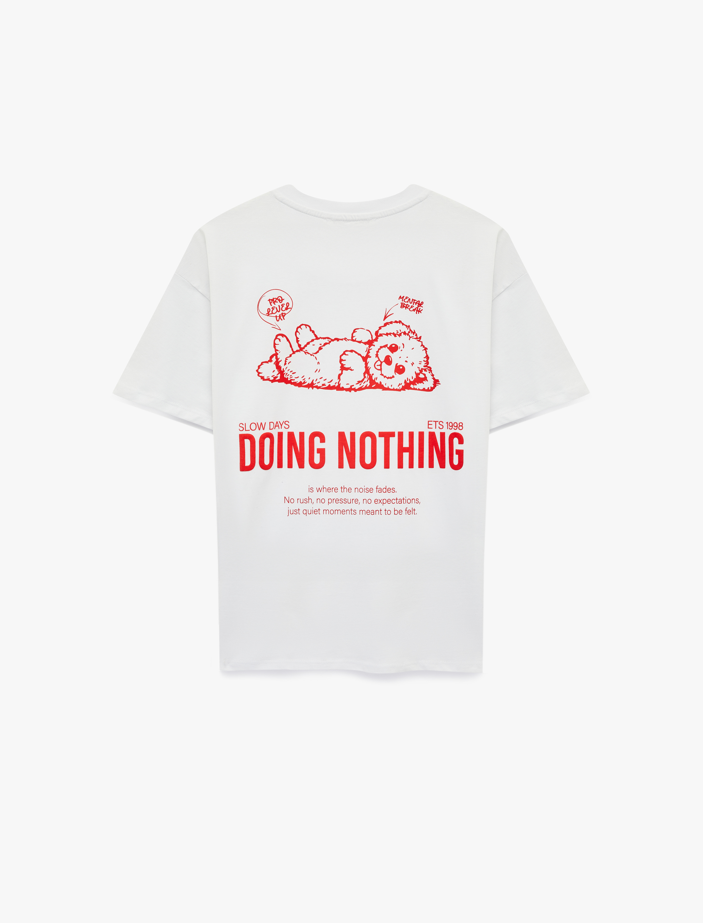   Rahat Kalıp Kısa Kollu Bisiklet Yaka Pamuklu Arkası Baskılı Tişört