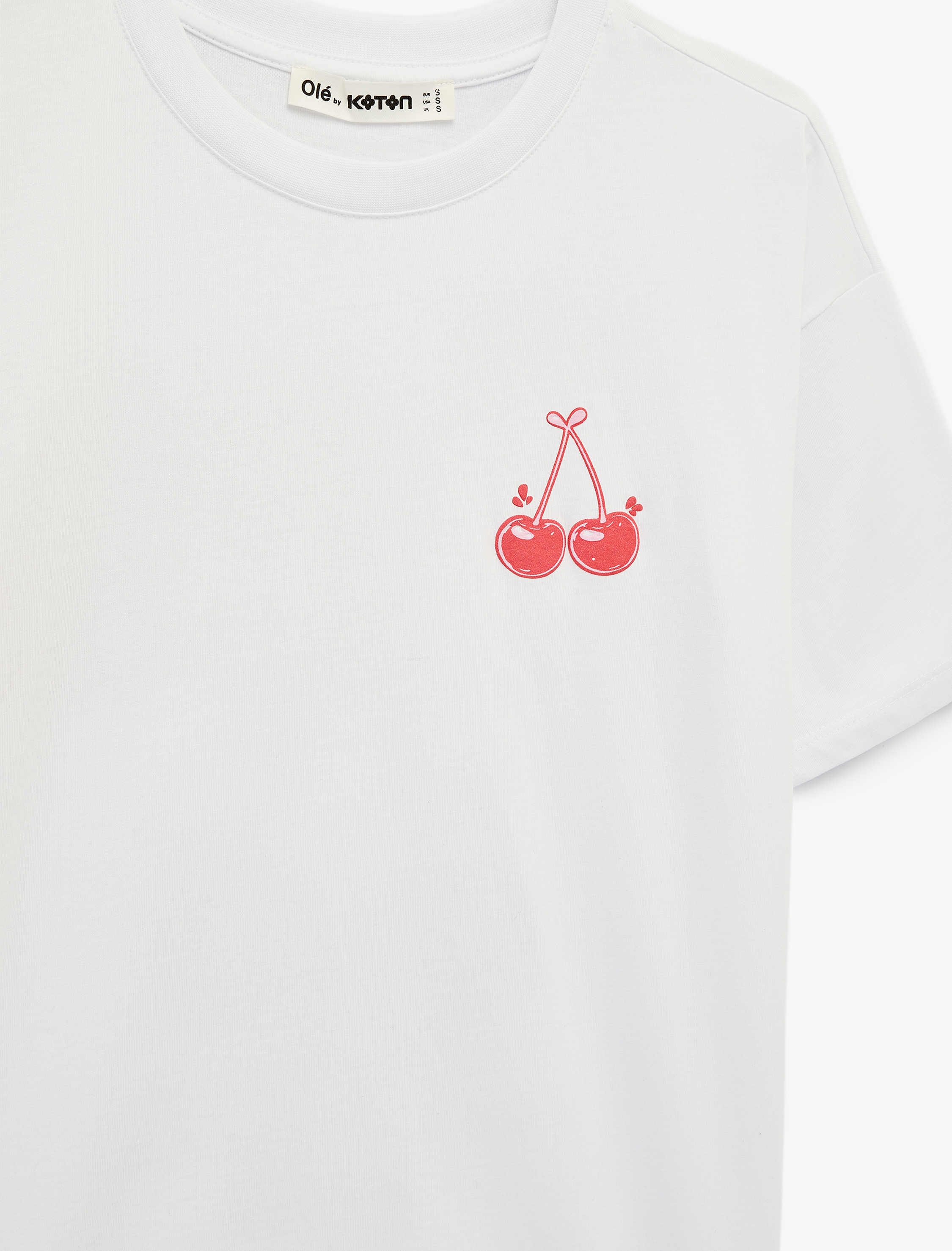   Rahat Kalıp Kısa Kollu Bisiklet Yaka Arkası Kiraz Baskılı Tişört